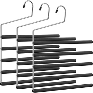 SONGMICS 5-Bar Pants Hangers, Set of 3, Pant Organizers, Space-Saving and Non-Slip for Closet and Wardrobe, Open Ends for Jeans Scarves Ties Towels, Black UCRI050B03