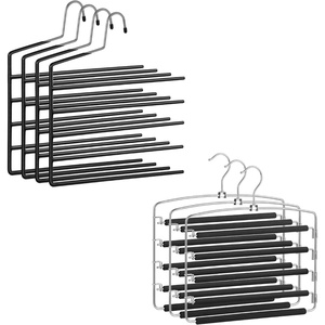 SONGMICS Set of 3 Pants Hangers and Set of 4 Open-Ended Clothes Hangers Bundle, Pants Organizer Hangers, Sliver and Black UCRI041BK and UCRI034B02