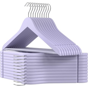 SONGMICS Wooden Hangers, Set of 20, Coat Hangers, Clothes Hangers, with Shoulder Notches, Anti-Slip Trousers Bar, 360° Swivel Hook, for Suits, Shirts, Coats, Light Purple CRW001P02