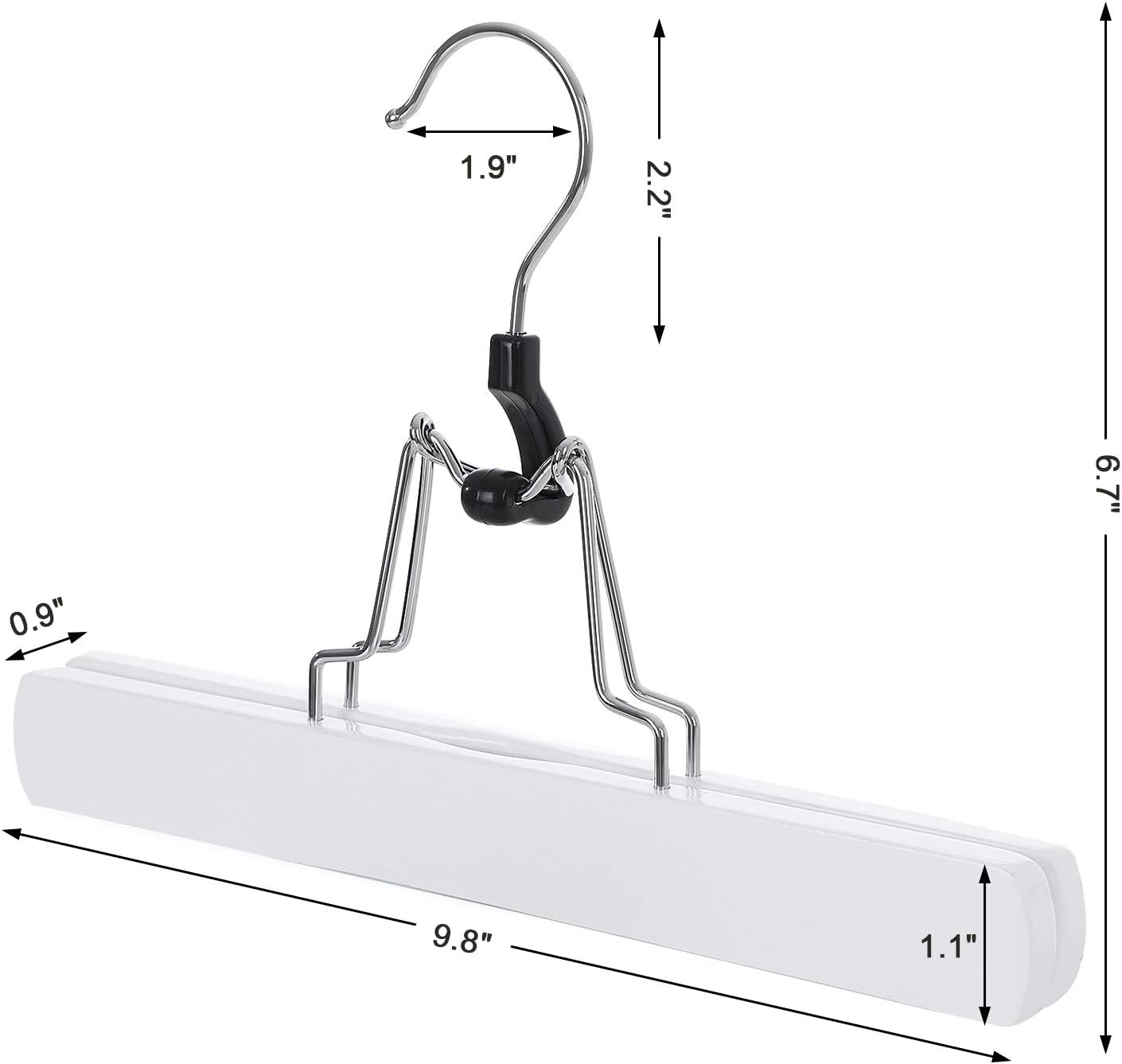 image:imageSONGMICS 12 Pack Wooden Pants Hangers Premium Solid Wood with NonSlip Felt Hold Pants Tightly Smooth Finish Wood Skirt Hangers with 360 Swivel Hook White UCRW07W12