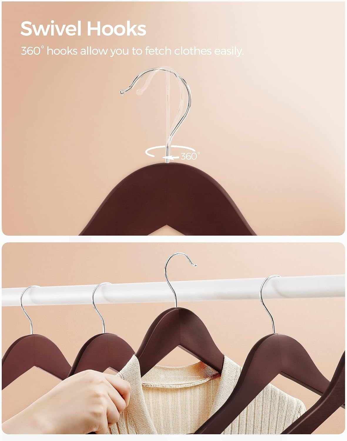 image:imageSONGMICS 20 Adult Hangers and 20 Kids Hangers Bundle NonSlip Coat Hangers Childrens Coat Hangers with Shoulder Notches Swivel Hooks Cheery Natural and Silver UCRW011K02 and UCRW06NL