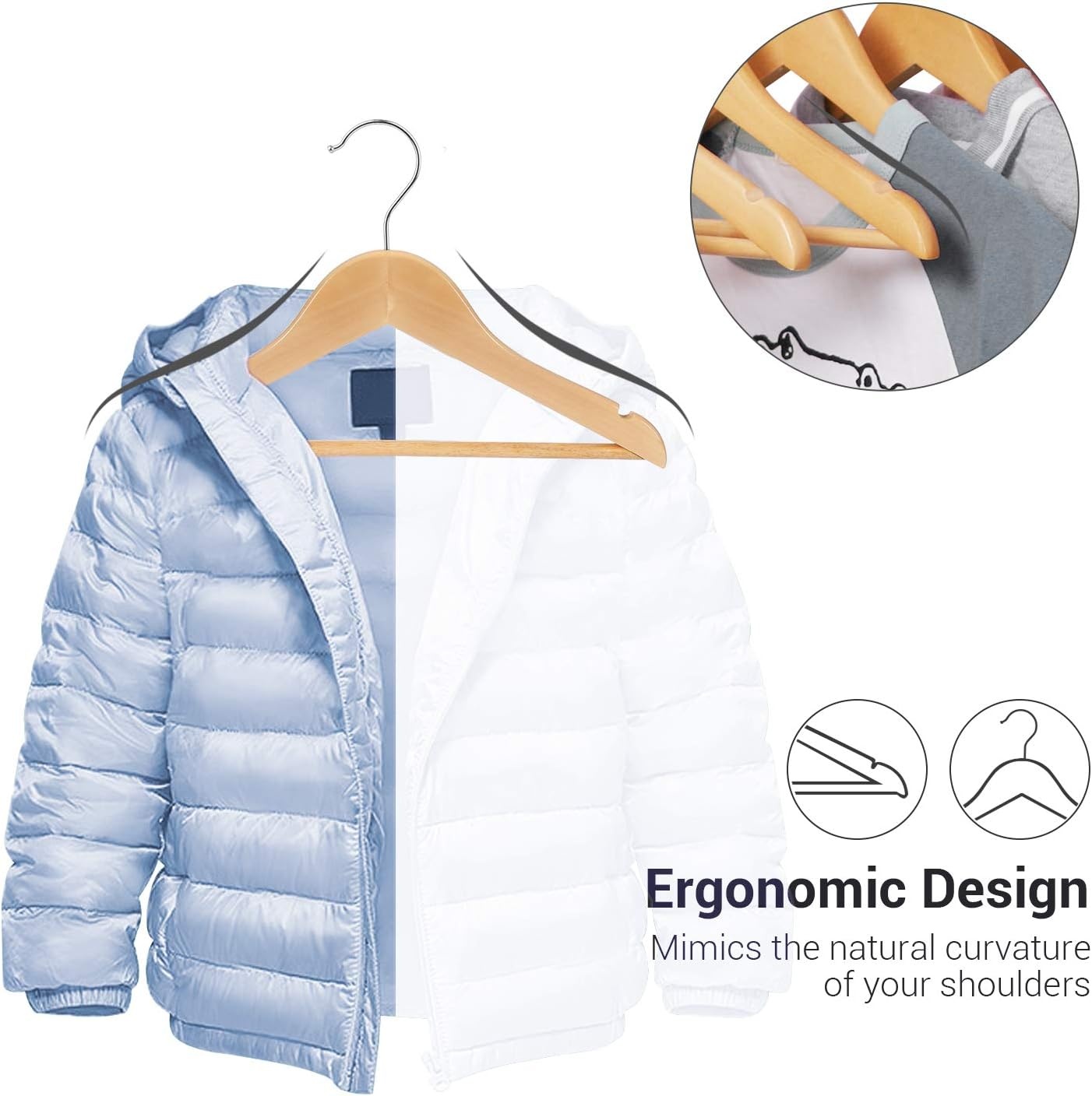 image:imageSONGMICS 20 Adult Hangers and 20 Kids Hangers Bundle NonSlip Coat Hangers Childrens Coat Hangers with Shoulder Notches Swivel Hooks Cheery Natural and Silver UCRW011K02 and UCRW06NL