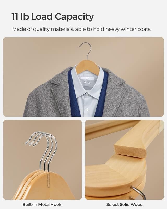 image:imageSONGMICS 20Pack Velvet Wooden Hangers and 20Pack Kids Hangers Bundle NonSlip with Shoulder Grooves Pants Bar 360 Swivel Hook Natural and Silver