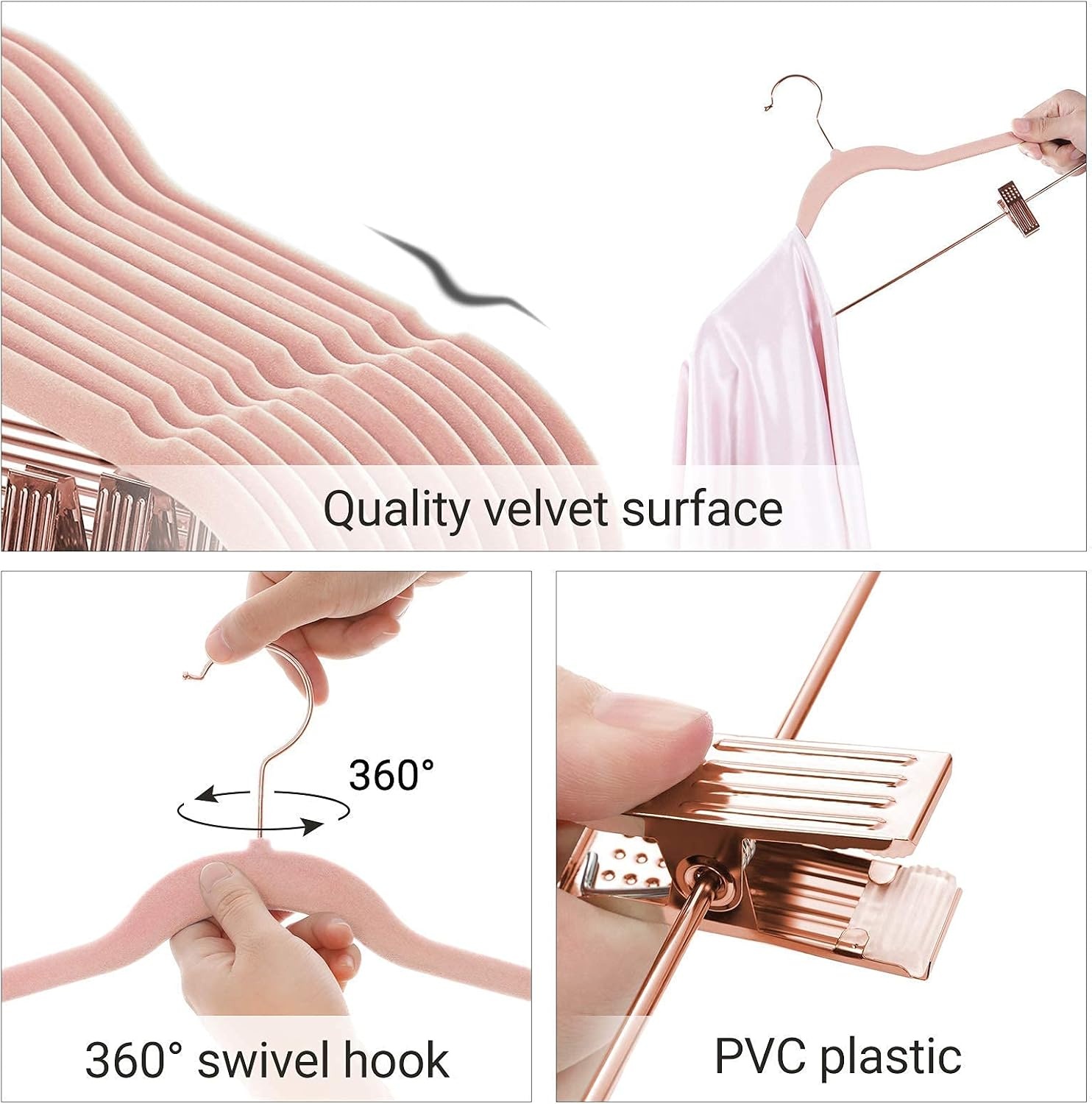 image:imageSONGMICS 30 Black Skirt Hangers Bundle with 24 Light Pink Pants Hangers 167Inch Coat Hangers with Moveable Clips HeavyDuty Black and Light Pink UCRF12B30 and UCRF14PK24