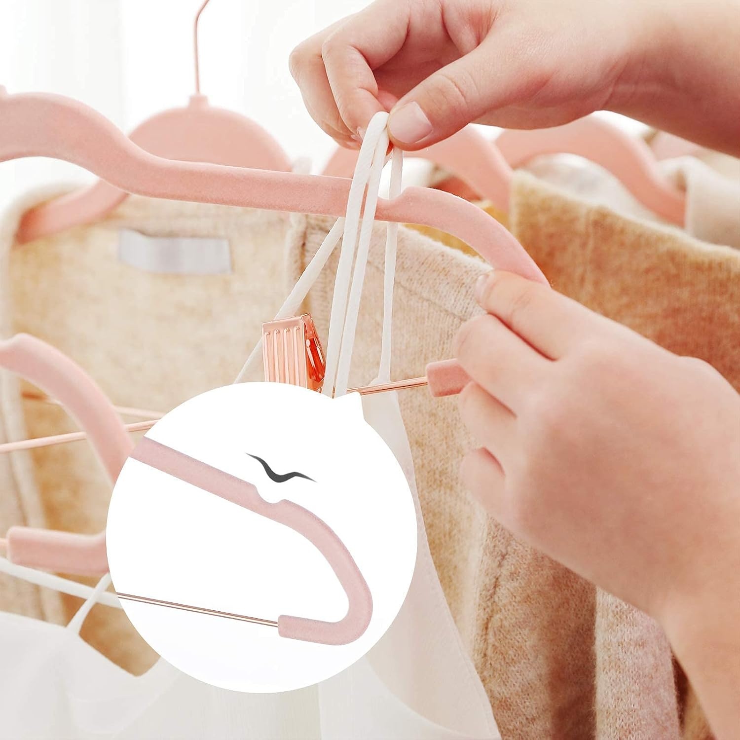 image:imageSONGMICS 30 Black Skirt Hangers Bundle with 24 Light Pink Pants Hangers 167Inch Coat Hangers with Moveable Clips HeavyDuty Black and Light Pink UCRF12B30 and UCRF14PK24