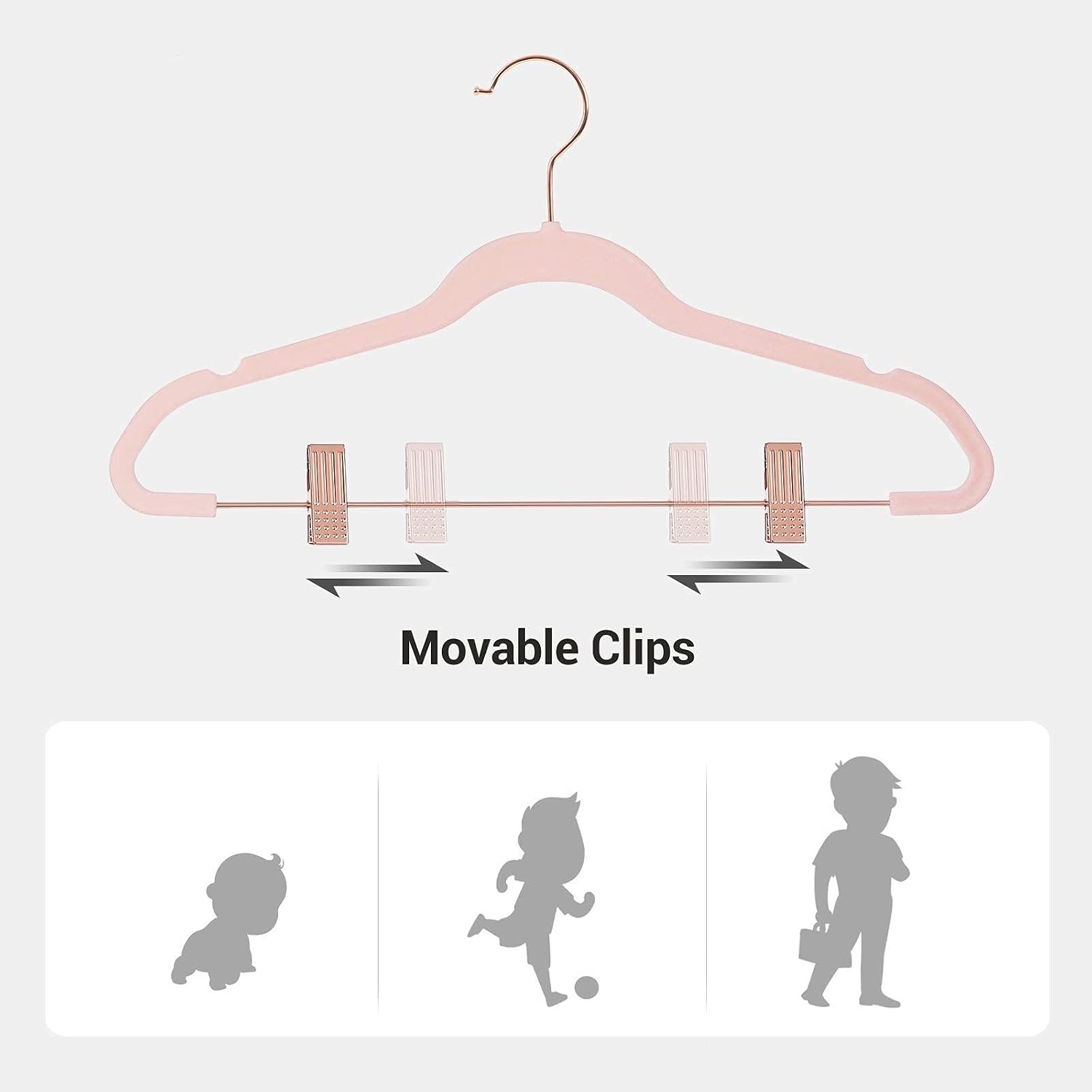 image:imageSONGMICS 30 Black Skirt Hangers Bundle with 24 Light Pink Pants Hangers 167Inch Coat Hangers with Moveable Clips HeavyDuty Black and Light Pink UCRF12B30 and UCRF14PK24