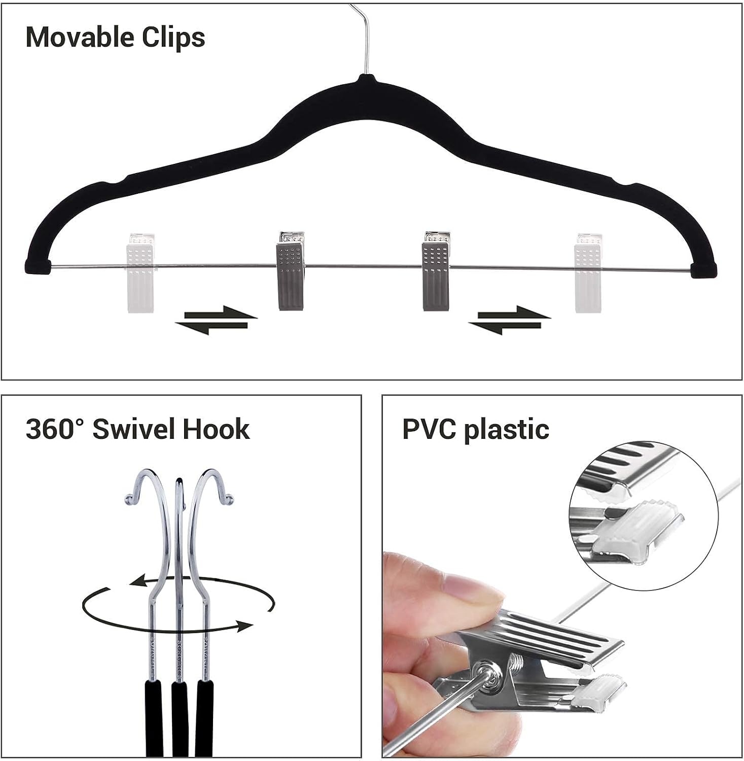 image:imageSONGMICS 30 Black Skirt Hangers Bundle with 24 Light Pink Pants Hangers 167Inch Coat Hangers with Moveable Clips HeavyDuty Black and Light Pink UCRF12B30 and UCRF14PK24