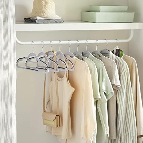 image:imageSONGMICS 30Pack Coat Hangers and 30Pack Pants Hangers Bundle NonSlip Velvet and Plastic Hangers Adjustable Metal Clips for Shirts Suits Light Gray Dark Gray Black UCRP20G30 and UCRF12B30
