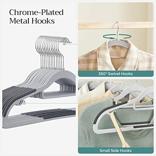 image:imageSONGMICS 30Pack Coat Hangers and 30Pack Pants Hangers Bundle NonSlip Velvet and Plastic Hangers Adjustable Metal Clips for Shirts Suits Light Gray Dark Gray Black UCRP20G30 and UCRF12B30