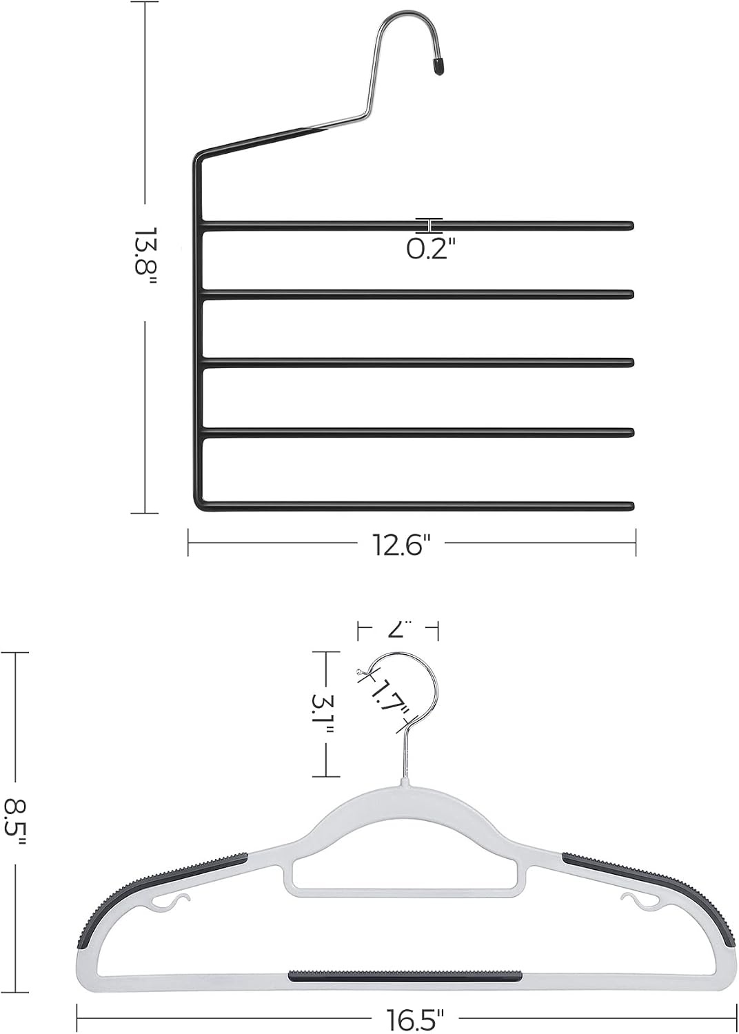 image:imageSONGMICS 30Pack Hangers and Set of 4 Pants Hangers Bundle NonSlip Hangers for Closet Organization 5Tier Hangers OpenEnded for Shirts Suits Light and Dark Gray Black UCRP20G30 and UCRI034B02