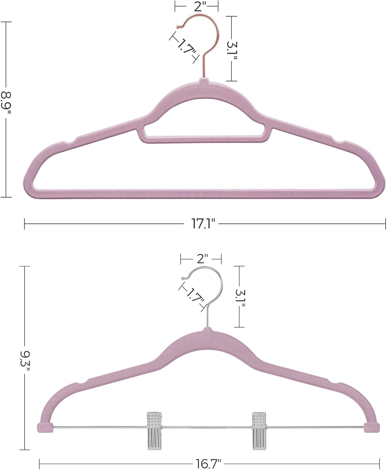 image:imageSONGMICS 30Pack Pants Hangers and 50Pack Clothes Hangers Bundle Velvet Hangers with Adjustable Clips and Swivel Hooks SpaceSaving Pale Purple UCRF012GP30 and UCRF021GP50