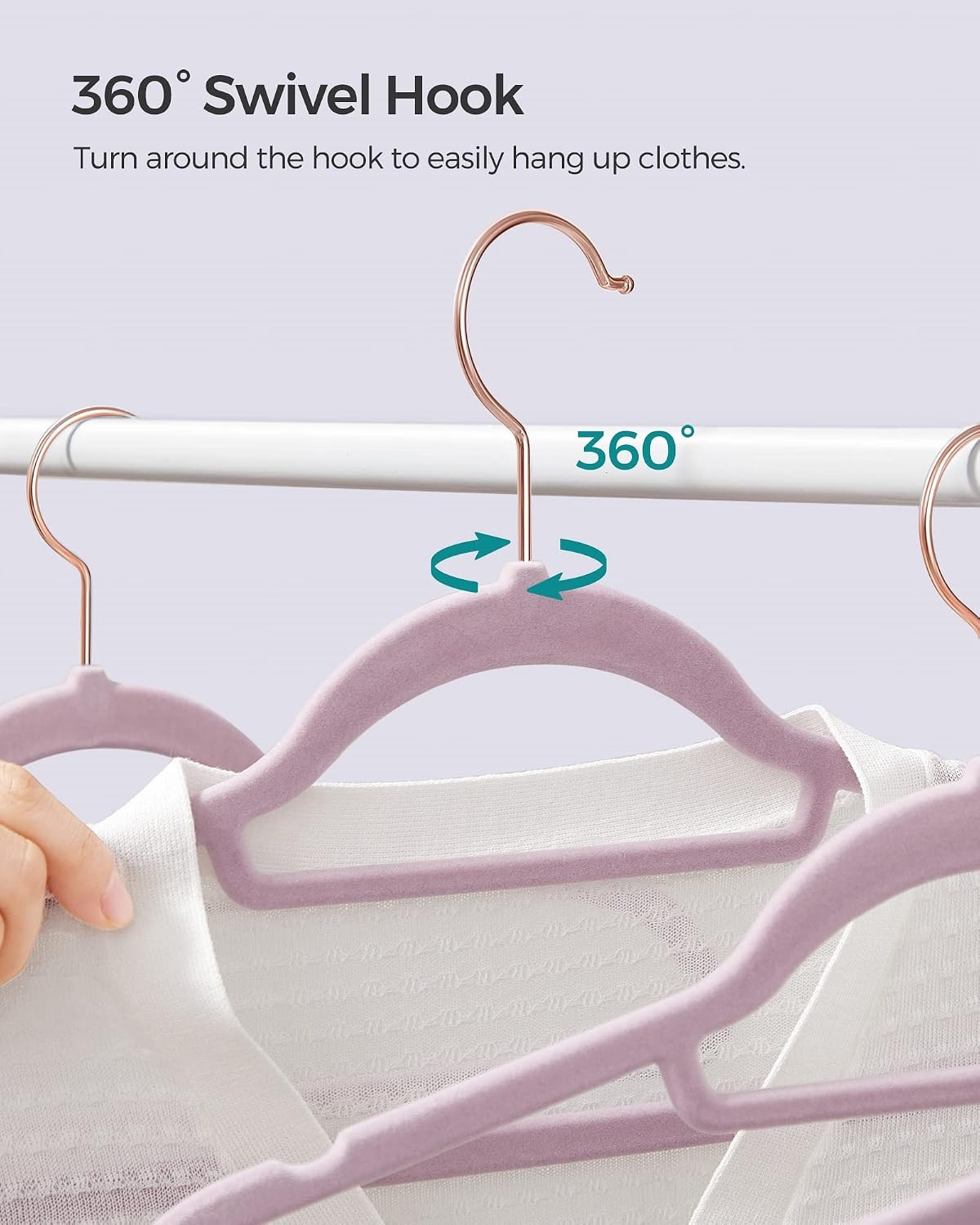 image:imageSONGMICS 30Pack Pants Hangers and 50Pack Clothes Hangers Bundle Velvet Hangers with Adjustable Clips and Swivel Hooks SpaceSaving Pale Purple UCRF012GP30 and UCRF021GP50