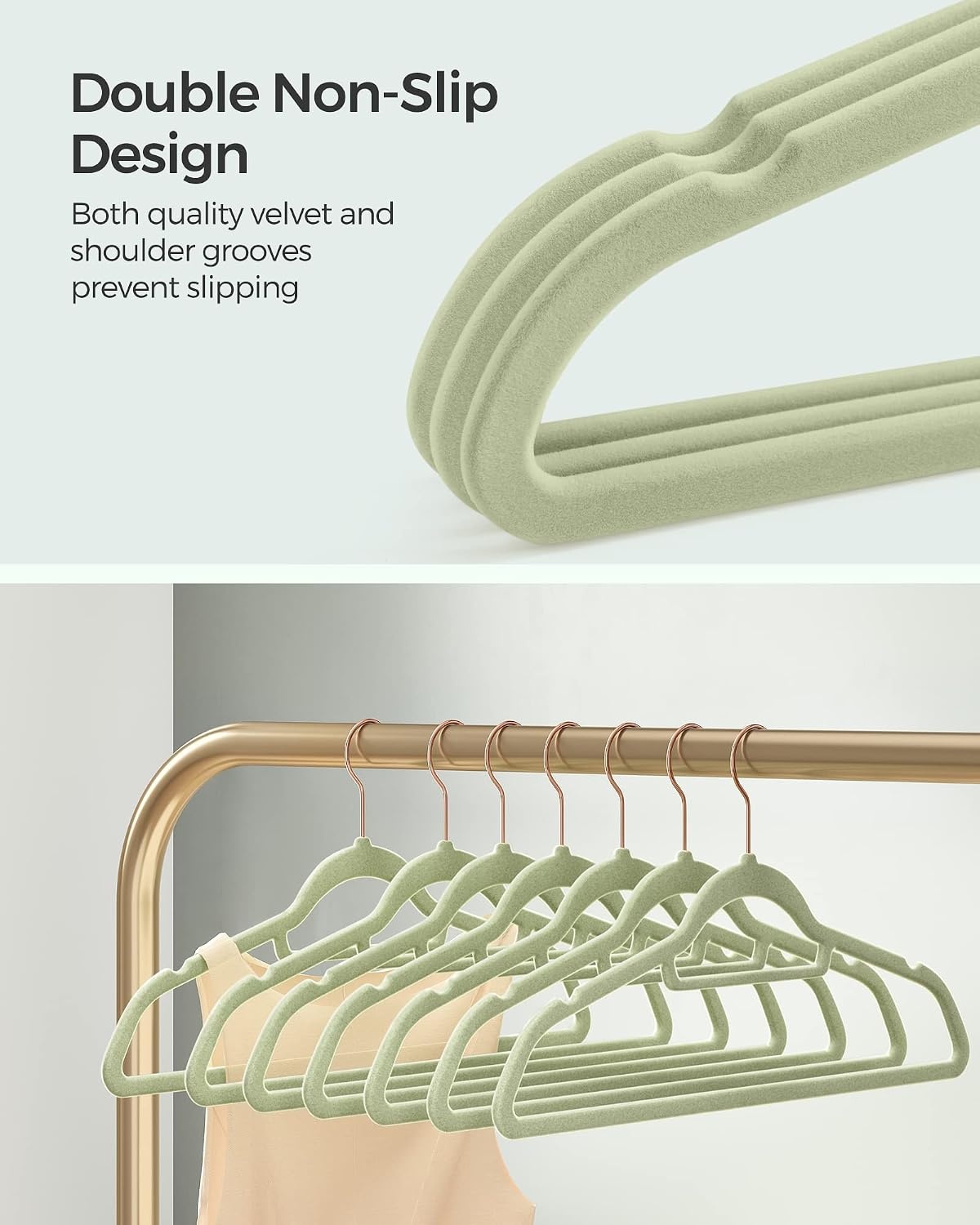 image:imageSONGMICS 30Pack Pants Hangers and 50Pack Clothes Hangers Bundle Velvet Hangers with Adjustable Clips and Swivel Hooks SpaceSaving Pale Purple and Pale Green UCRF012GP30 and UCRF021GR50