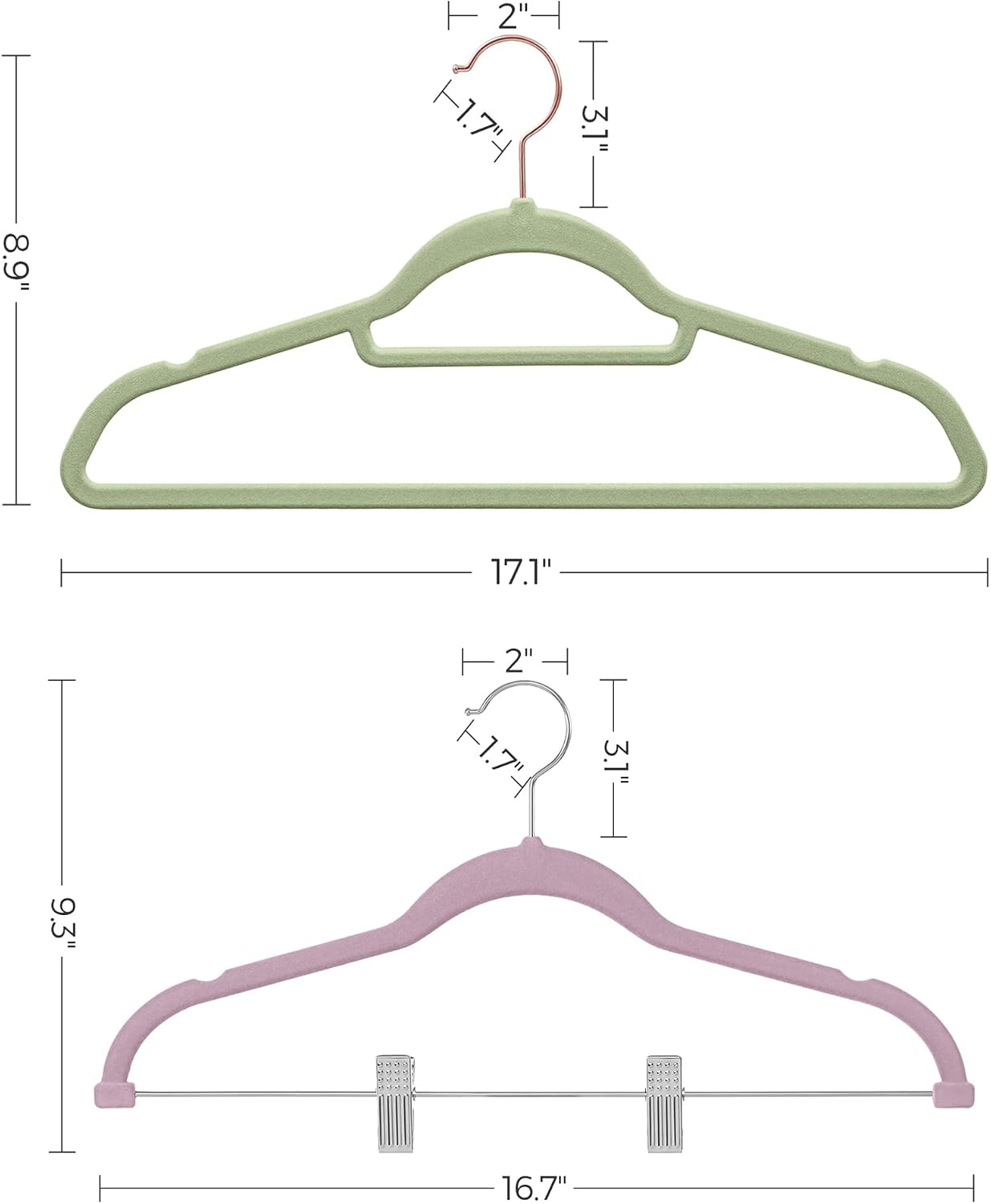 image:imageSONGMICS 30Pack Pants Hangers and 50Pack Clothes Hangers Bundle Velvet Hangers with Adjustable Clips and Swivel Hooks SpaceSaving Pale Purple and Pale Green UCRF012GP30 and UCRF021GR50