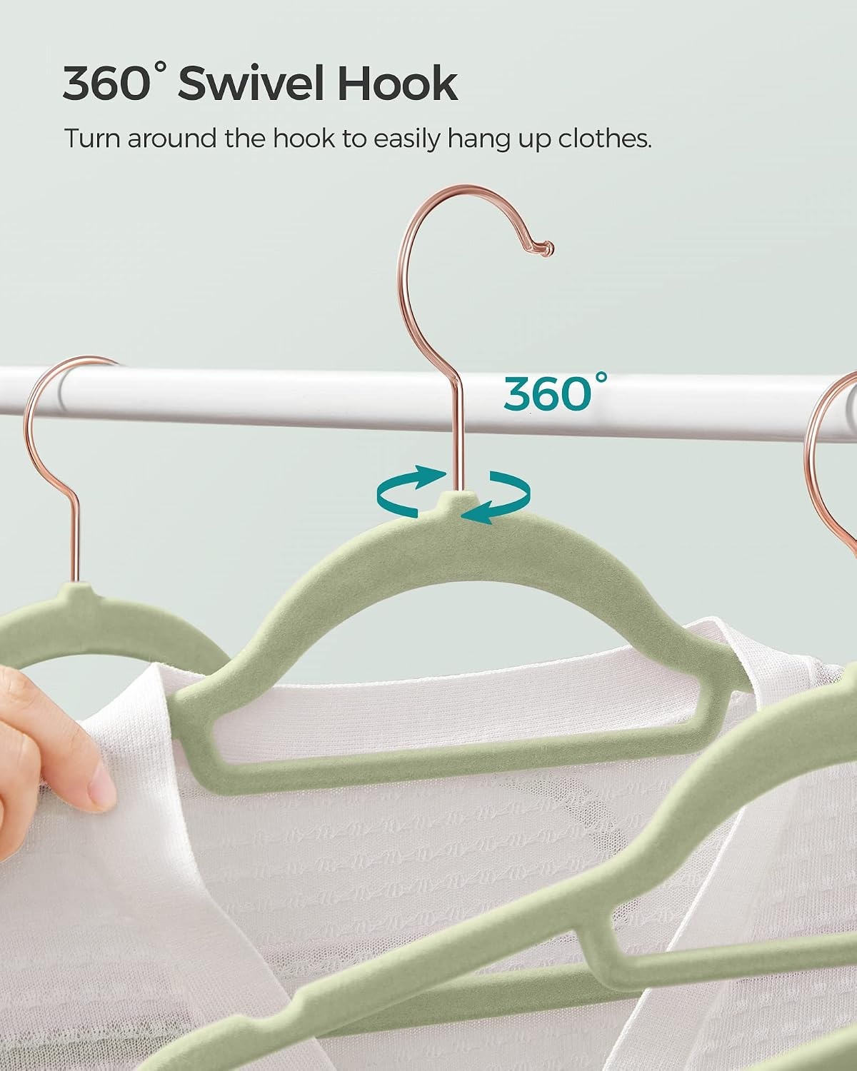 image:imageSONGMICS 30Pack Pants Hangers and 50Pack Clothes Hangers Bundle Velvet Hangers with Adjustable Clips and Swivel Hooks SpaceSaving Pale Purple and Pale Green UCRF012GP30 and UCRF021GR50