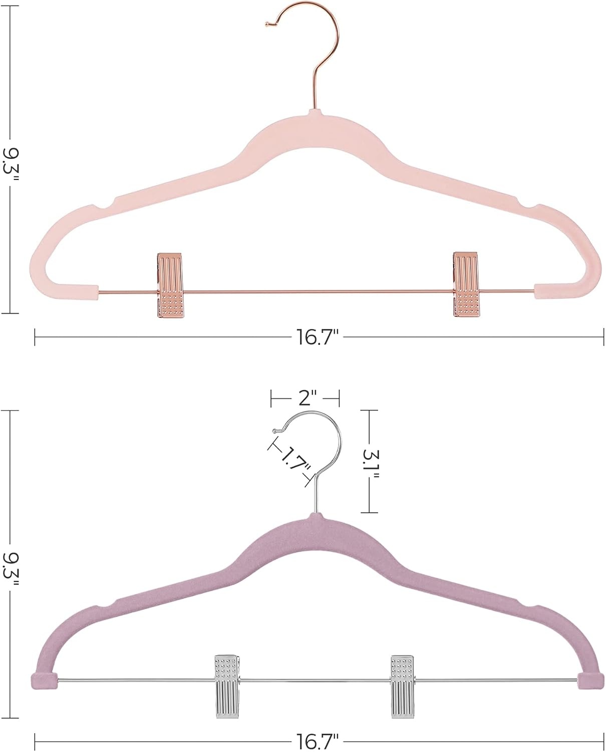 image:imageSONGMICS 30Pack amp 24Pack Pants Hangers Bundle Slim NonSlip SpaceSaving Adjustable Clips Velvet Finish Pink