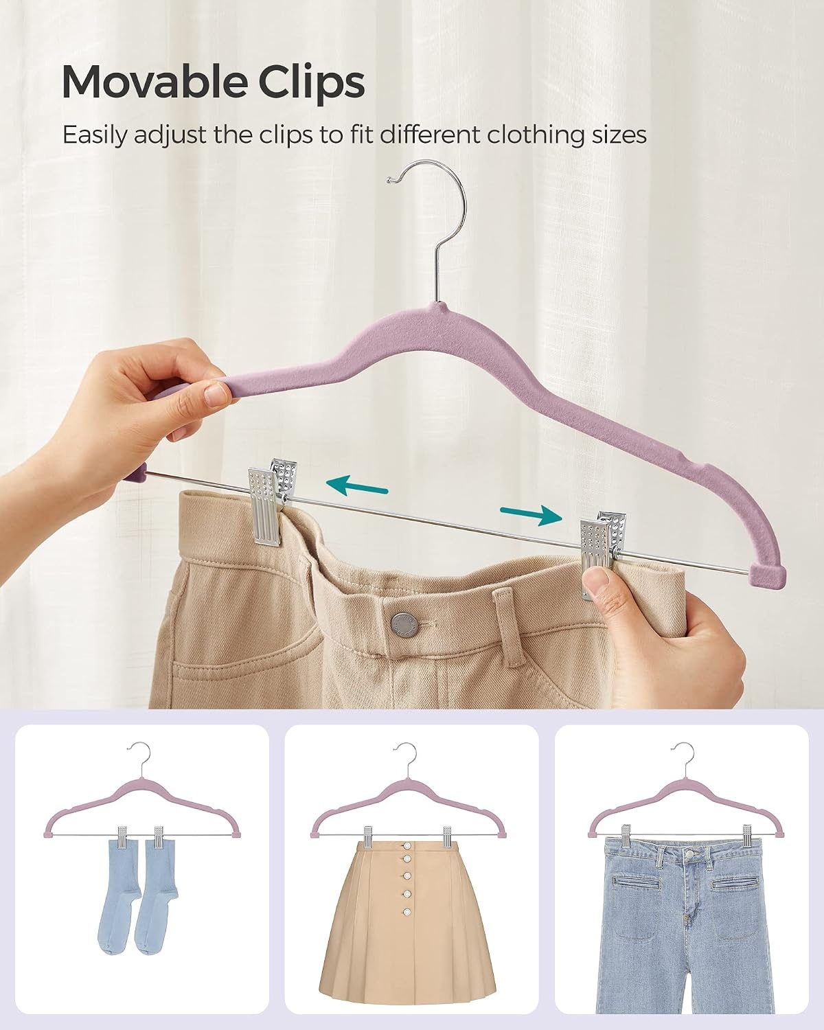 image:imageSONGMICS 30Pack amp 24Pack Pants Hangers Bundle Slim NonSlip SpaceSaving Adjustable Clips Velvet Finish Pink
