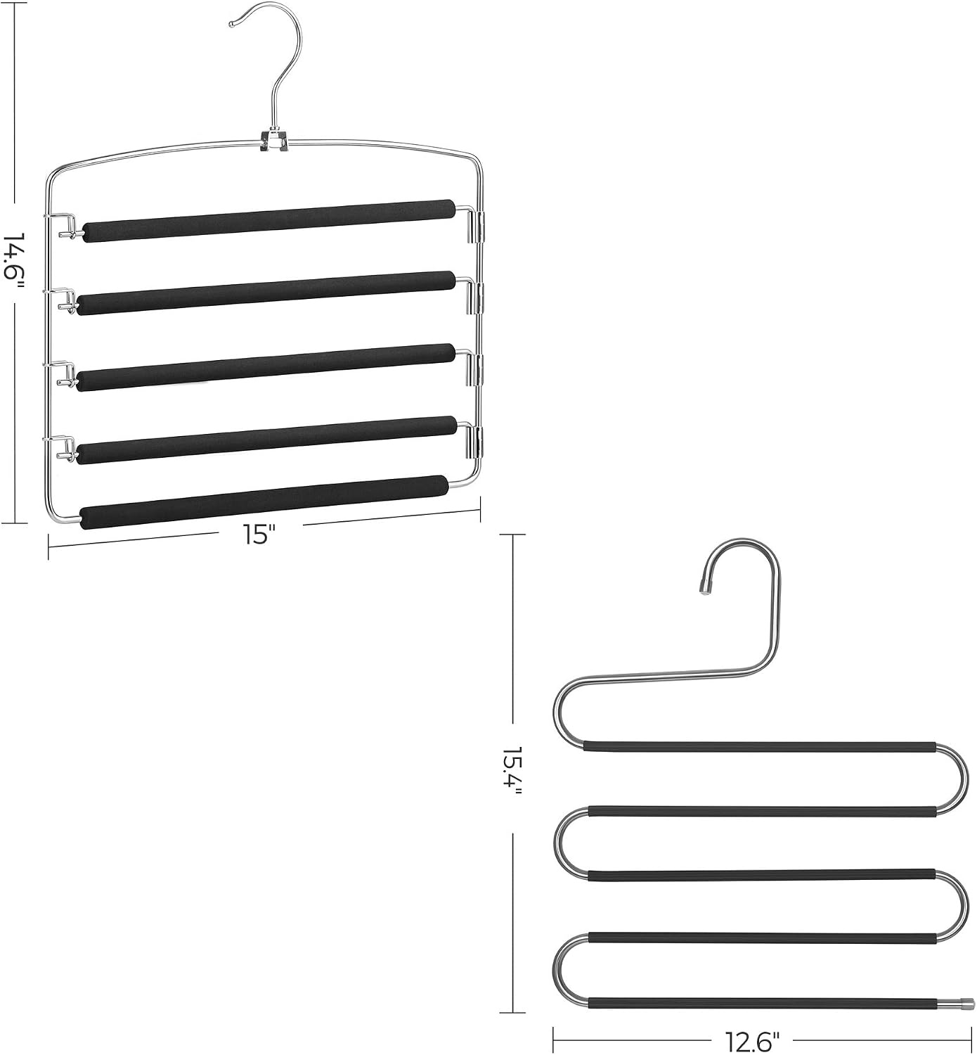 image:imageSONGMICS 3Pack Closed Pants Hangers and 4Pack OpenEnded Pants Hangers Bundle 5In1 Clothes Hangers SpaceSaving NonSlip Hangers for Jeans Scarfs Ties Silver and Black UCRI041BK and UCRI043BK