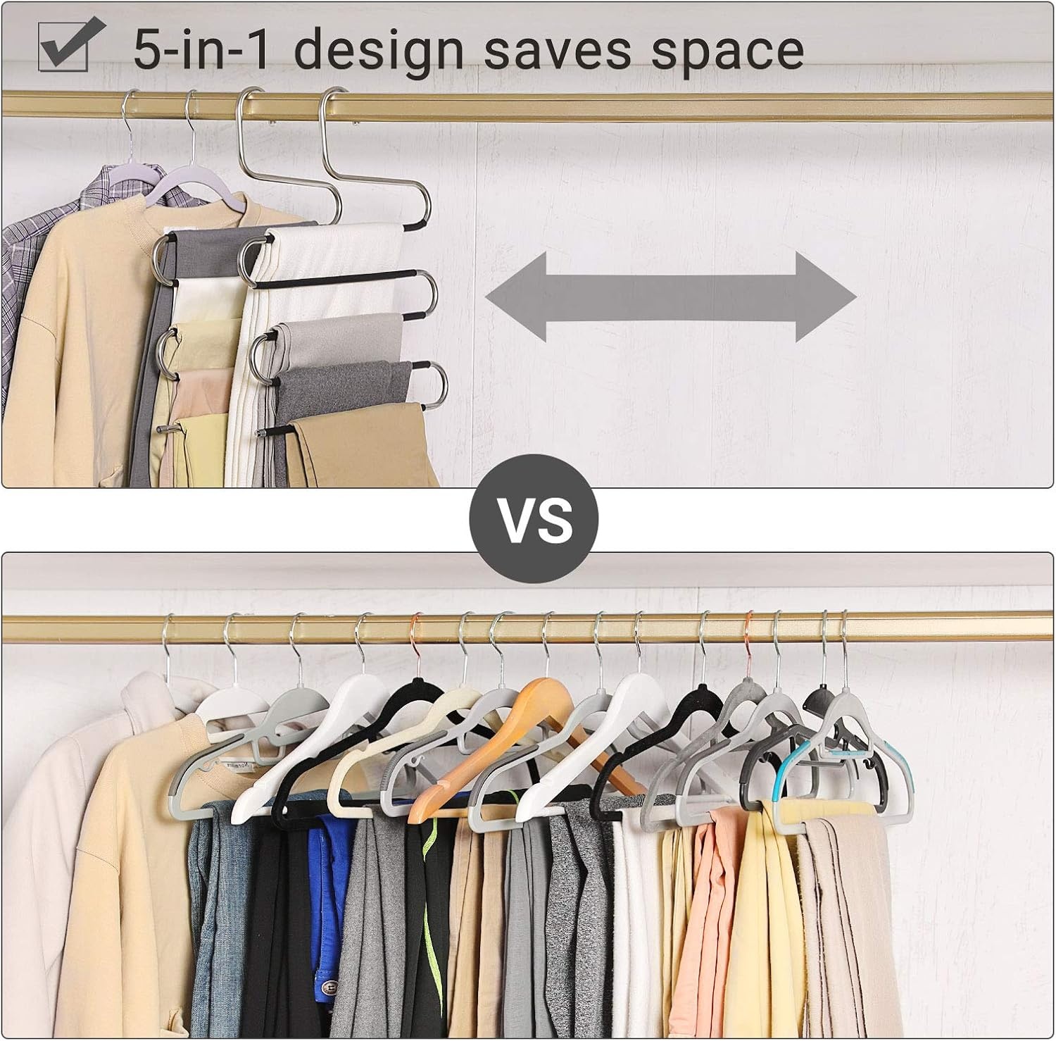 image:imageSONGMICS 3Pack Closed Pants Hangers and 4Pack OpenEnded Pants Hangers Bundle 5In1 Clothes Hangers SpaceSaving NonSlip Hangers for Jeans Scarfs Ties Silver and Black UCRI041BK and UCRI043BK