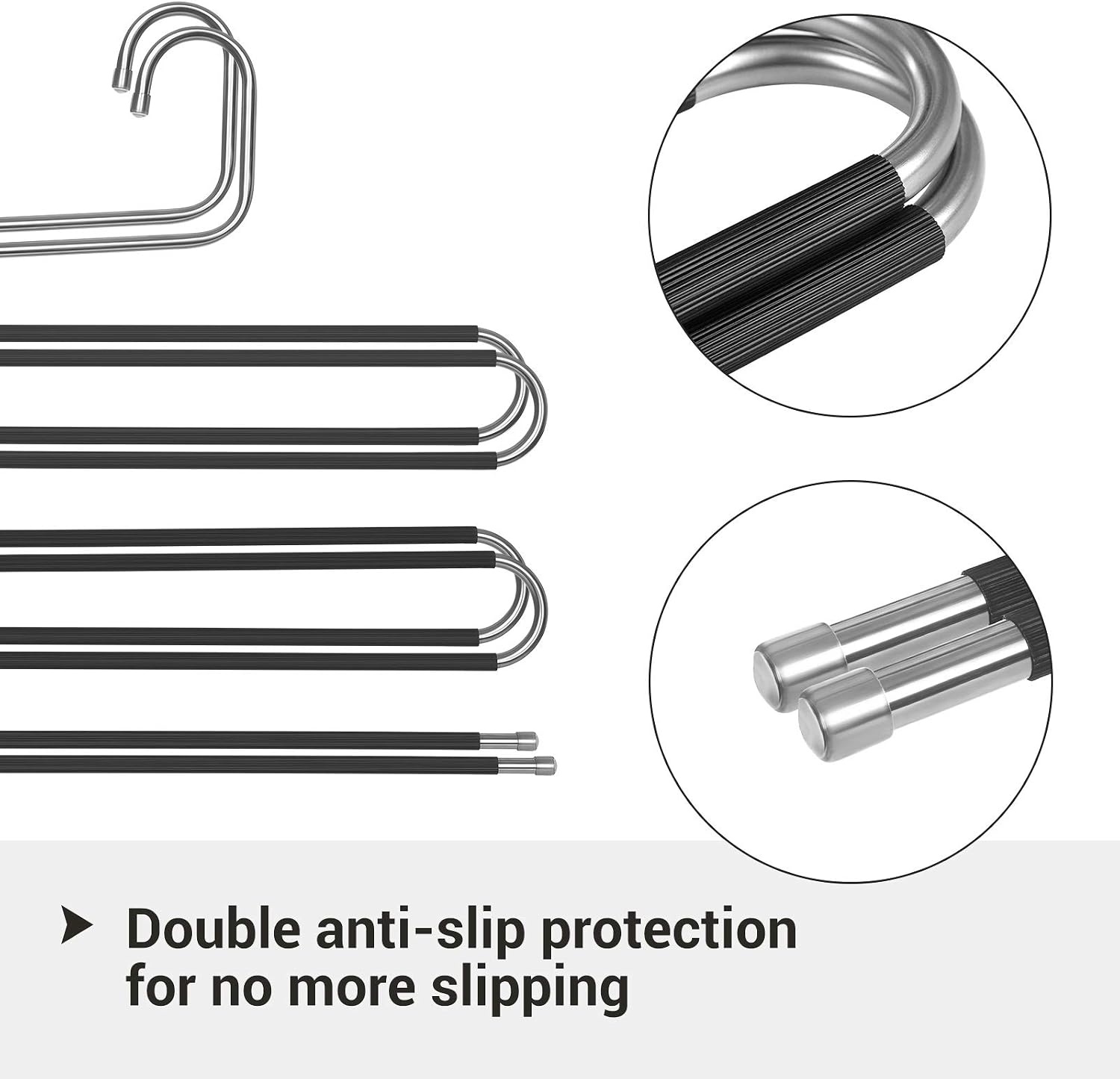 image:imageSONGMICS 3Pack Closed Pants Hangers and 4Pack OpenEnded Pants Hangers Bundle 5In1 Clothes Hangers SpaceSaving NonSlip Hangers for Jeans Scarfs Ties Silver and Black UCRI041BK and UCRI043BK