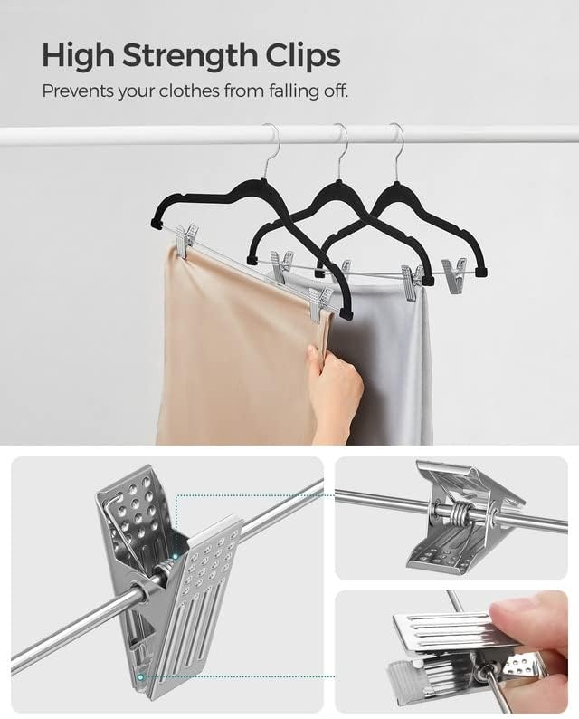 image:imageSONGMICS 50 Coat Hangers and 30 Velvet Pants Hanger Bundle Pants Organizers with Adjustable Clips SpaceSaving Plastic and Metal Hangers NonSlip Light and Dark Gray Black UCRF50G and UCRF12B30