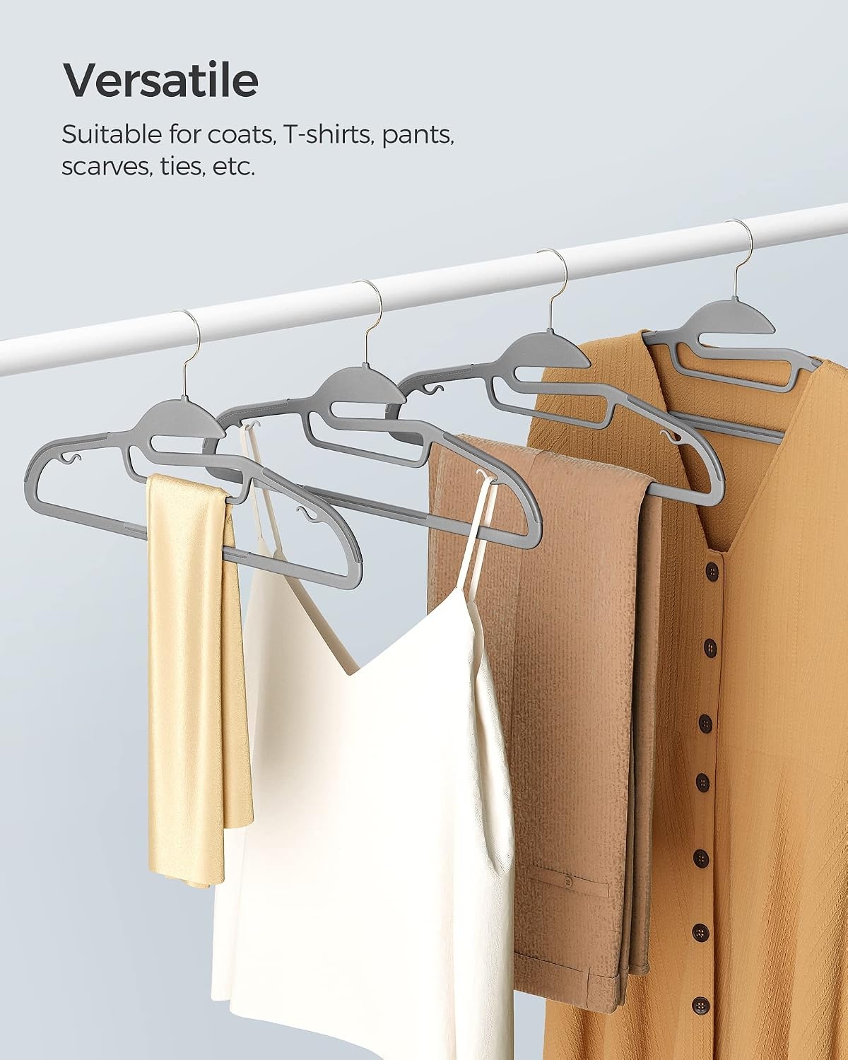image:imageSONGMICS 50 Coat Hangers and 4 SShaped Pants Hangers Bundle Metal and Plastic NonSlip Hangers Heavy Duty Jeans Organizers Space Saving 360 Swivel Hook Gray and Black UCRP41G50 and UCRI043BK