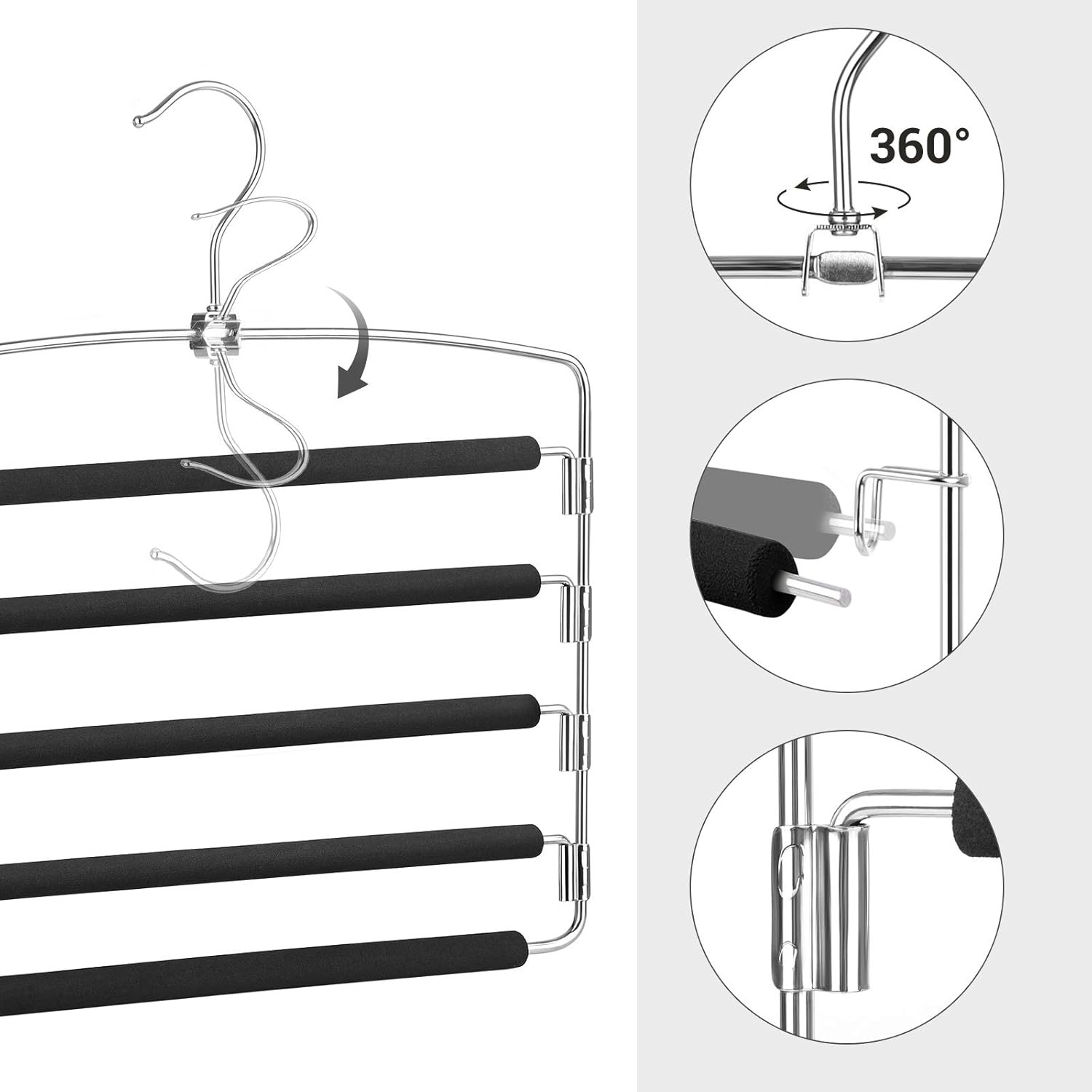 image:imageSONGMICS 50Pack Coat Hangers and 3Pack Jeans Hanger Bundle Plastic and Metal Hangers Swing Arm NonSlip Light and Dark Gray Black UCRF50G and UCRI041BK
