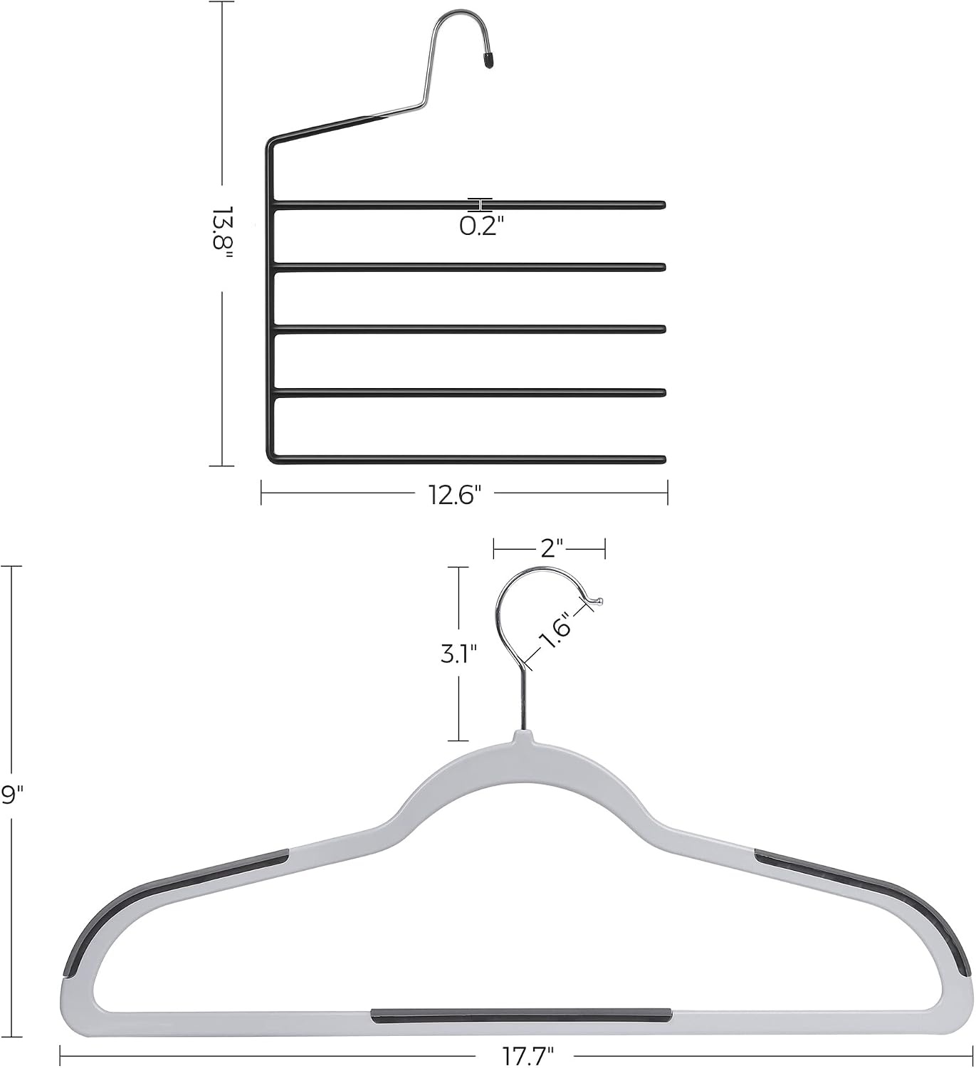 image:imageSONGMICS 50Pack Coat Hangers and 4 Pants Hanger Bundle Open Pants Organizers Plastic and Metal Hangers Multipurpose NonSlip Light and Dark Gray Black UCRF50G and UCRI034B02