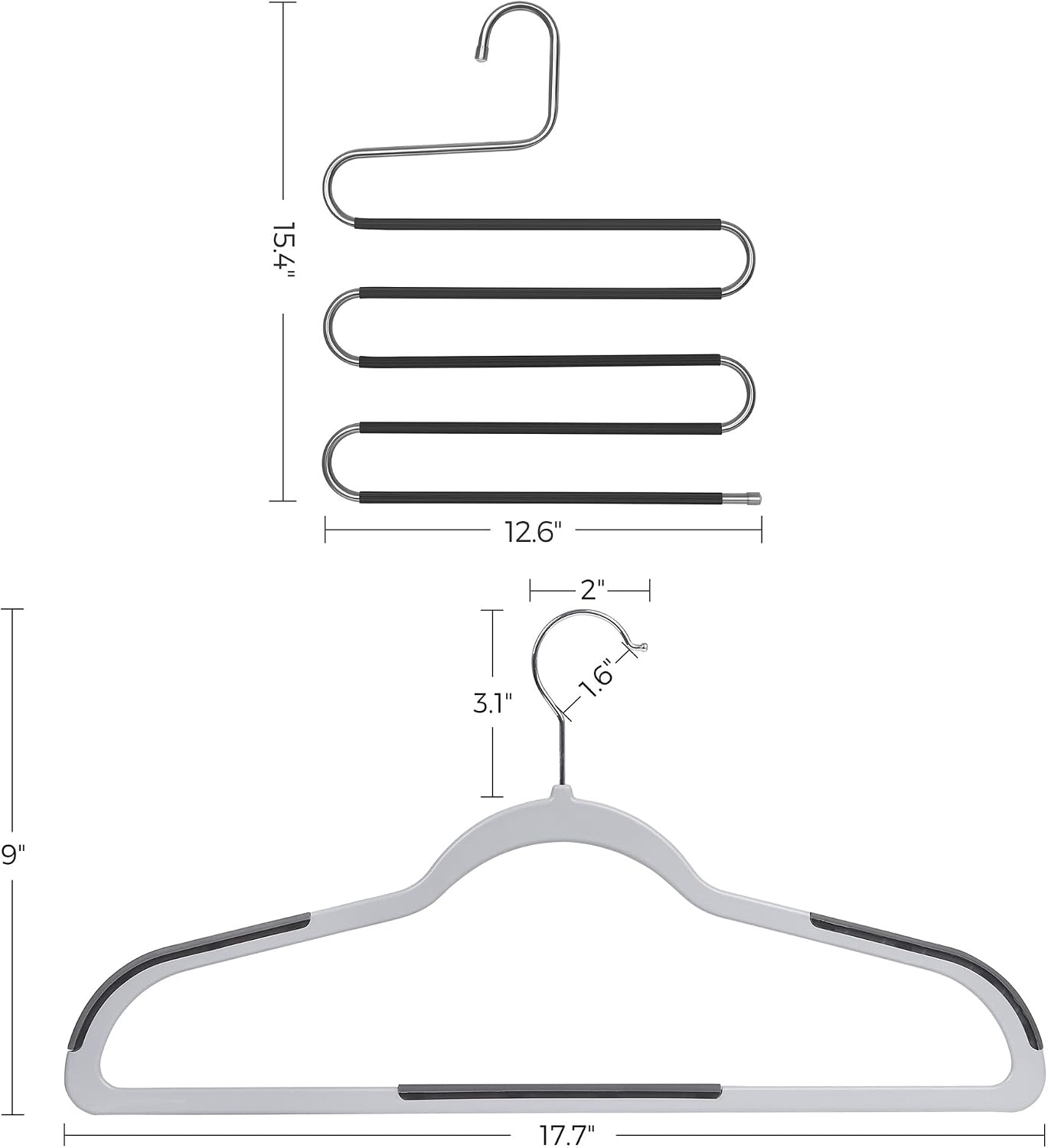 image:imageSONGMICS 50Pack Coat Hangers and Set of 4 Jeans Hanger Bundle SShaped Pants Organizers Hangers 5Tier Hangers NonSlip Light and Dark Gray Black UCRF50G and UCRI043BK