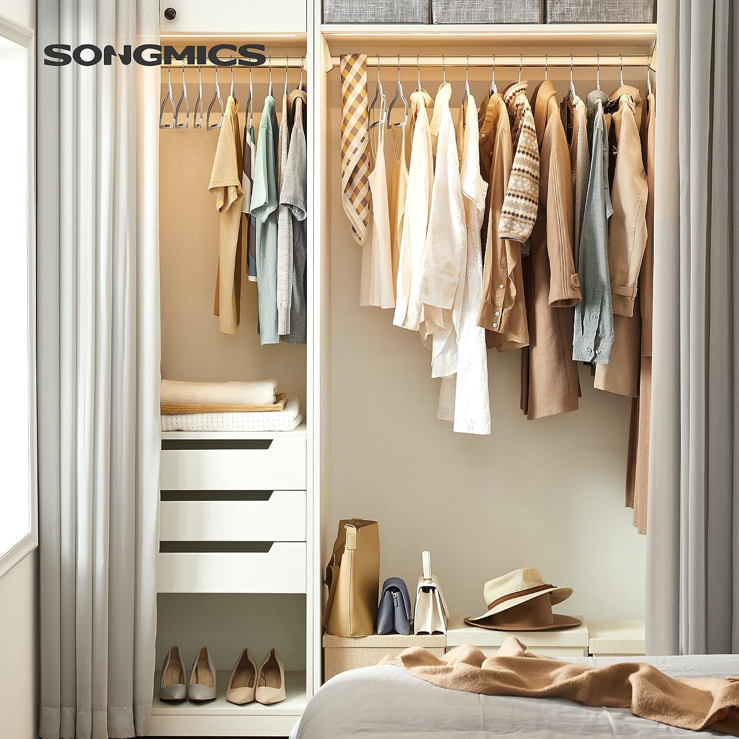image:imageSONGMICS 50Pack Coat Hangers and Set of 4 Jeans Hanger Bundle SShaped Pants Organizers Hangers 5Tier Hangers NonSlip Light and Dark Gray Black UCRF50G and UCRI043BK