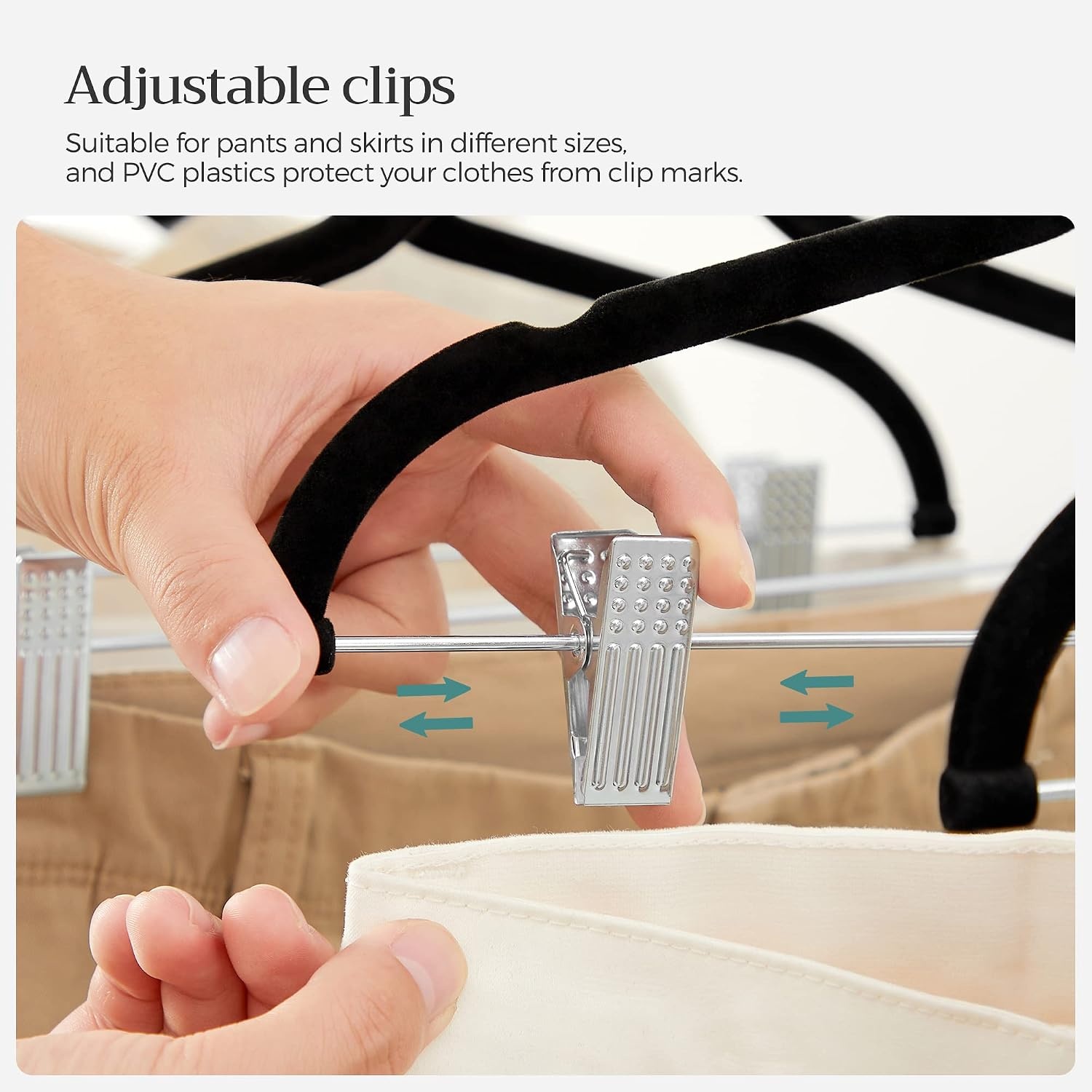 image:imageSONGMICS 50Pack Hangers and 30 Pants Hangers Bundle NonSlip Hangers for Closet Organization Adjustable Clips for Shirts Skirts Pants 360 Swivel Hook Gray and Black UCRP20G50 and UCRF12B30