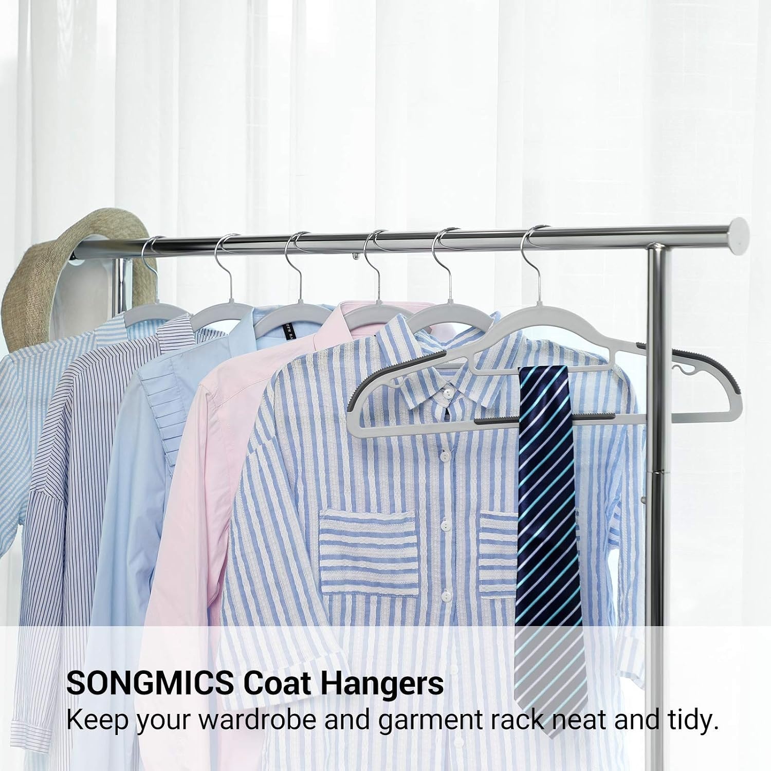 image:imageSONGMICS 50Pack Hangers and 30 Pants Hangers Bundle NonSlip Hangers for Closet Organization Adjustable Clips for Shirts Skirts Pants 360 Swivel Hook Gray and Black UCRP20G50 and UCRF12B30