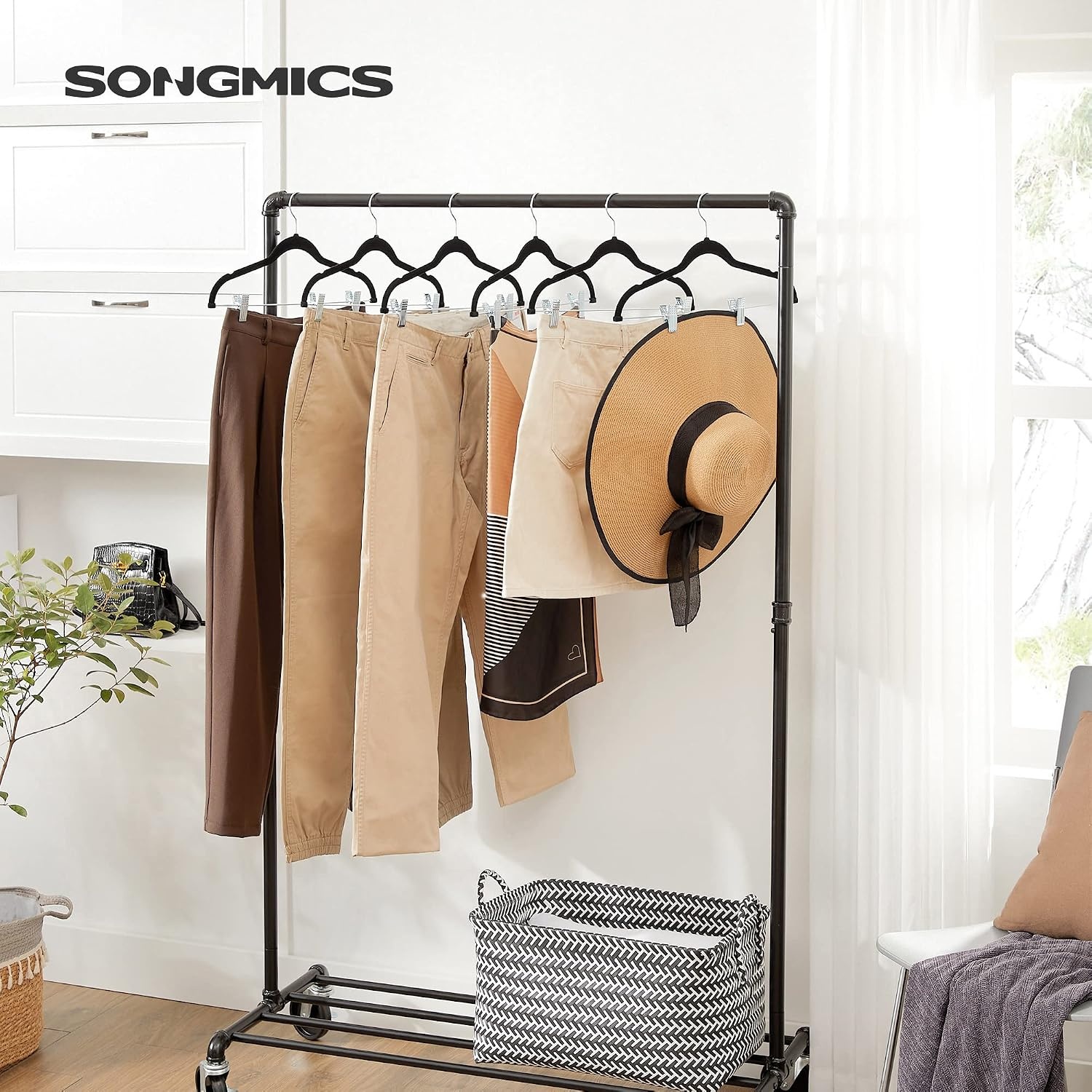 image:imageSONGMICS 50Pack Hangers and 30 Pants Hangers Bundle NonSlip Hangers for Closet Organization Adjustable Clips for Shirts Skirts Pants 360 Swivel Hook Gray and Black UCRP20G50 and UCRF12B30