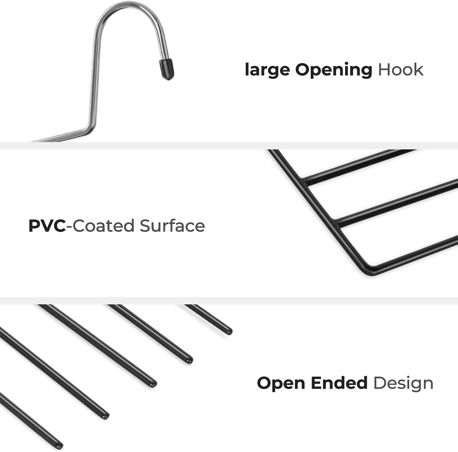 image:imageSONGMICS 50Pack Hangers and 4Pack Pants Hangers Bundle NonSlip Hangers for Closet Organization OpenEnded for Shirts Suits Pants Light Gray Dark Gray Black UCRP20G50 and UCRI034B02