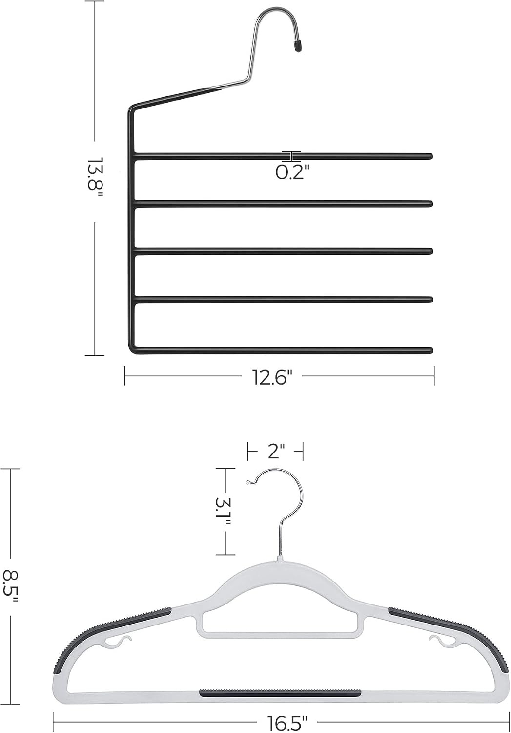 image:imageSONGMICS 50Pack Hangers and 4Pack Pants Hangers Bundle NonSlip Hangers for Closet Organization OpenEnded for Shirts Suits Pants Light Gray Dark Gray Black UCRP20G50 and UCRI034B02