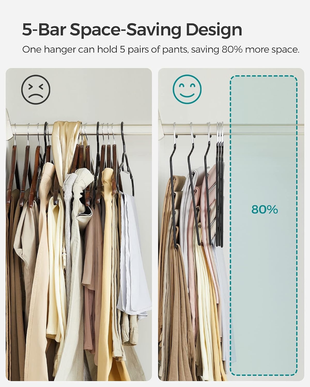 image:imageSONGMICS 5Bar Pants Hangers Pack of 6 SpaceSaving Clothes Hangers Closet Storage Organizer for Jeans Towels Scarves NonSlip Bars Black UCRI034B06