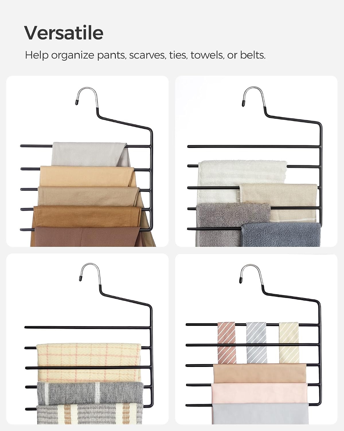 image:imageSONGMICS 5Bar Pants Hangers Pack of 6 SpaceSaving Clothes Hangers Closet Storage Organizer for Jeans Towels Scarves NonSlip Bars Black UCRI034B06