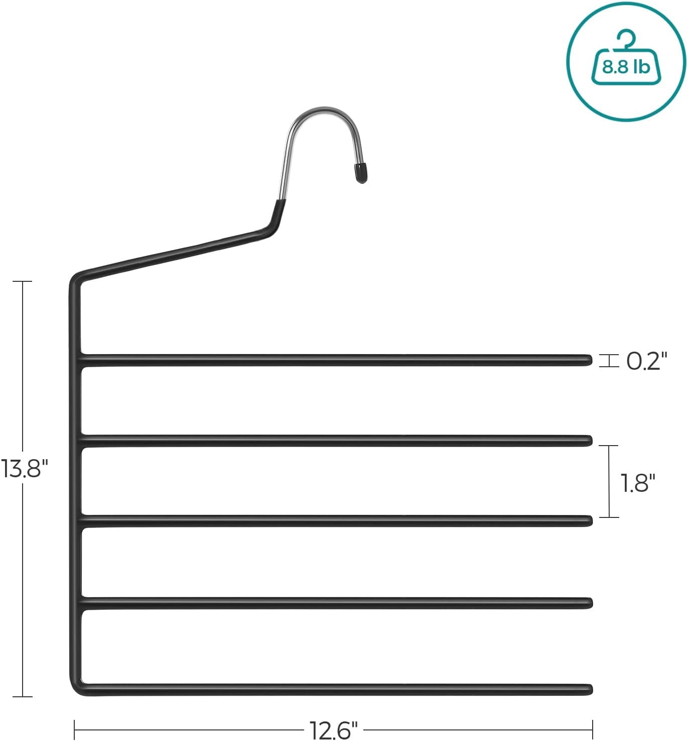 image:imageSONGMICS 5Bar Pants Hangers Pack of 6 SpaceSaving Clothes Hangers Closet Storage Organizer for Jeans Towels Scarves NonSlip Bars Black UCRI034B06