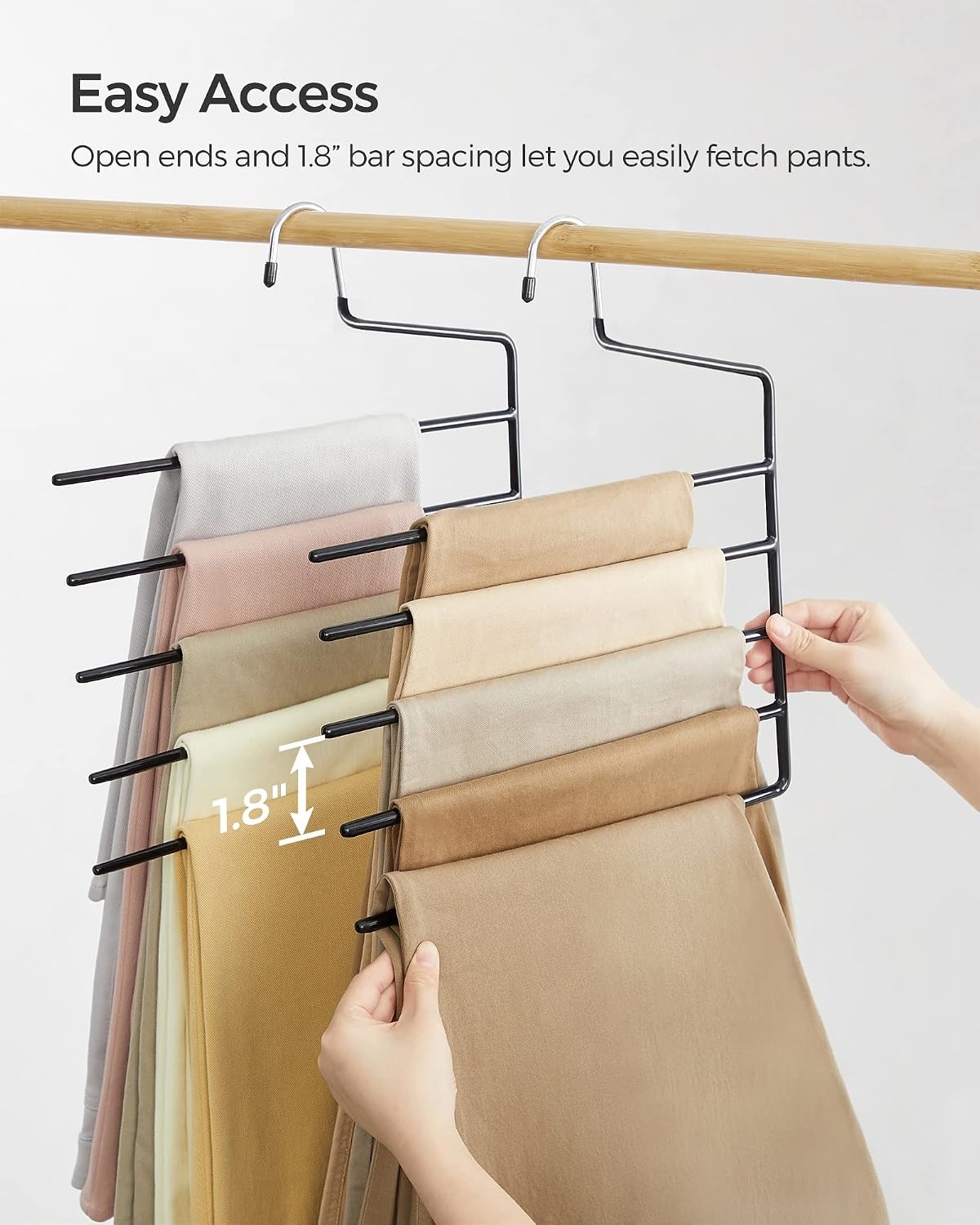 image:imageSONGMICS 5Bar Pants Hangers Pack of 6 SpaceSaving Clothes Hangers Closet Storage Organizer for Jeans Towels Scarves NonSlip Bars Black UCRI034B06