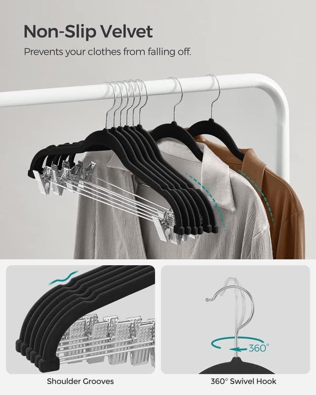 image:imageSONGMICS Clothes Hangers Bundle Set of 30 with Set of 30 Pants Hangers with Adjustable Cilps SpaceSaving NonSlip for Skirts Coats Dresses Pale Purple and Black UCRF012GP30 and UCRF12B30