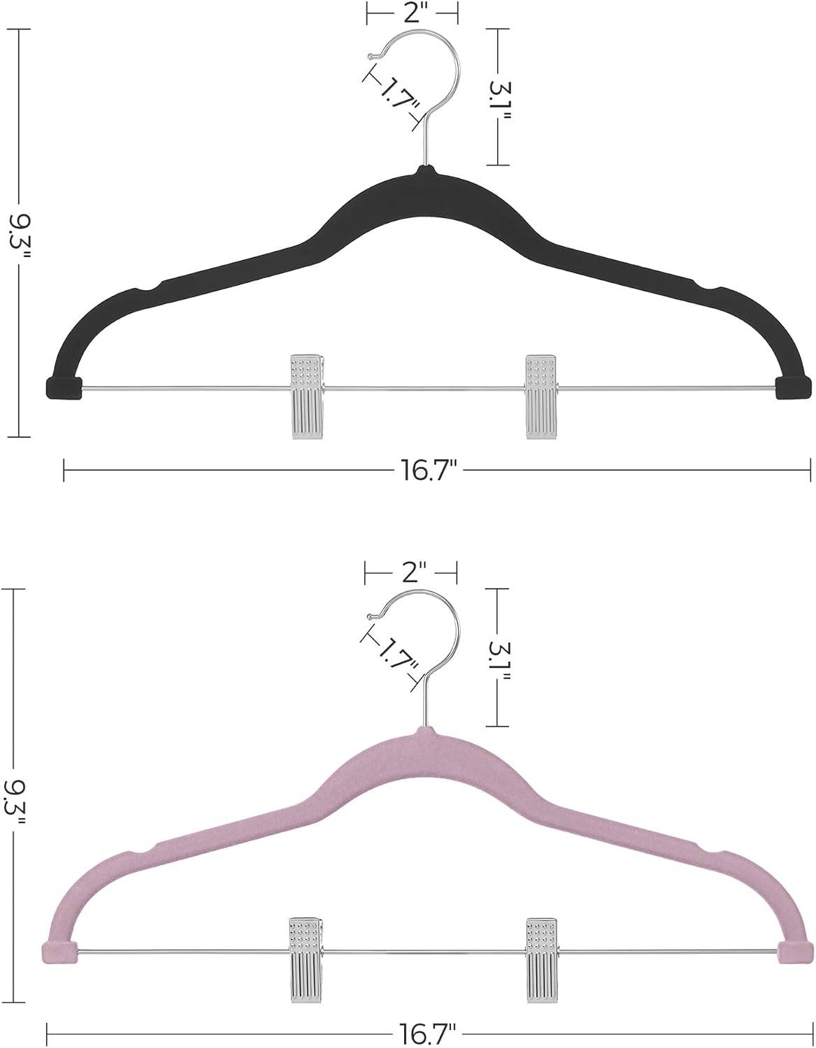 image:imageSONGMICS Clothes Hangers Bundle Set of 30 with Set of 30 Pants Hangers with Adjustable Cilps SpaceSaving NonSlip for Skirts Coats Dresses Pale Purple and Black UCRF012GP30 and UCRF12B30