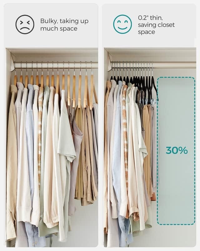 image:imageSONGMICS Clothes Hangers Bundle Set of 30 with Set of 30 Pants Hangers with Adjustable Cilps SpaceSaving NonSlip for Skirts Coats Dresses Pale Purple and Black UCRF012GP30 and UCRF12B30
