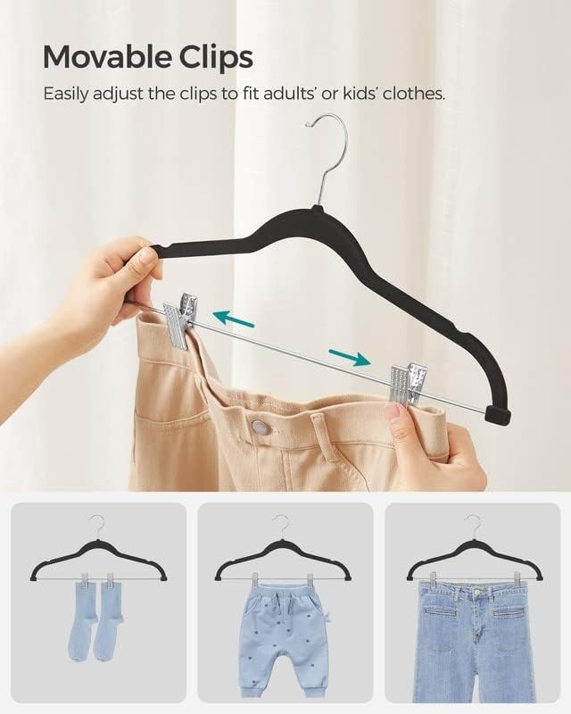 image:imageSONGMICS Clothes Hangers Bundle Set of 30 with Set of 30 Pants Hangers with Adjustable Cilps SpaceSaving NonSlip for Skirts Coats Dresses Pale Purple and Black UCRF012GP30 and UCRF12B30