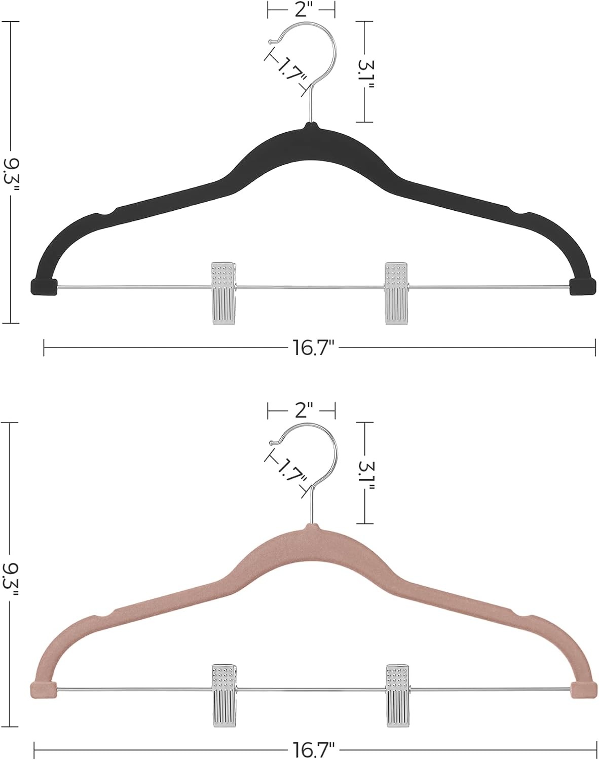image:imageSONGMICS Clothes Hangers Bundle Set of 30 with Set of 30 Pants Hangers with Adjustable Clips SpaceSaving NonSlip for Skirts Coats Dresses Pale Brown and Black UCRF012LB30 and UCRF12B30