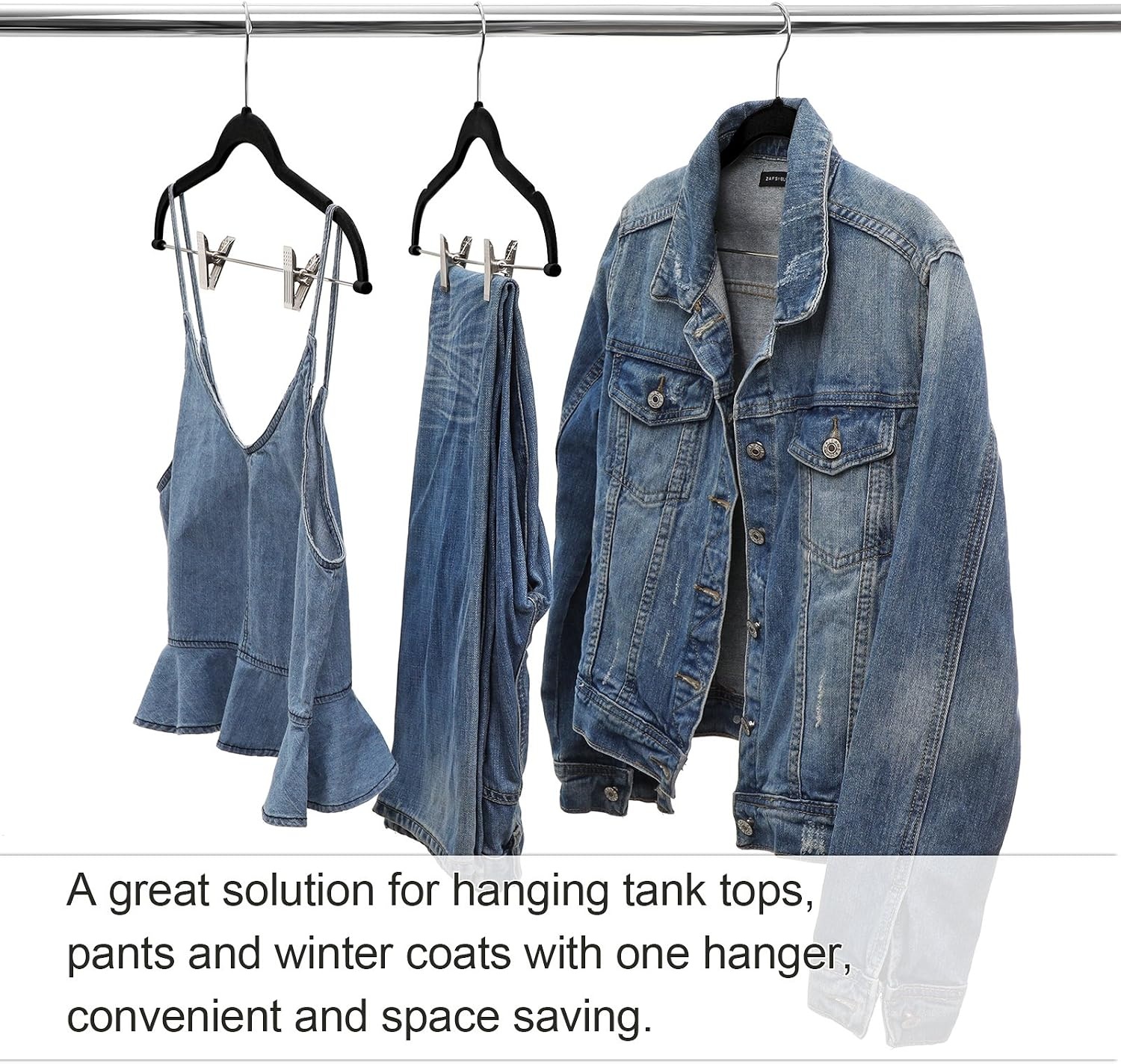 image:imageSONGMICS Hangers 12Pack Velvet Pants Hangers with ClipsNoSlip Strong Enough and Space Saving with Metal Clips Grooves Hook for Coat Pants Jacket Black UCRF12B