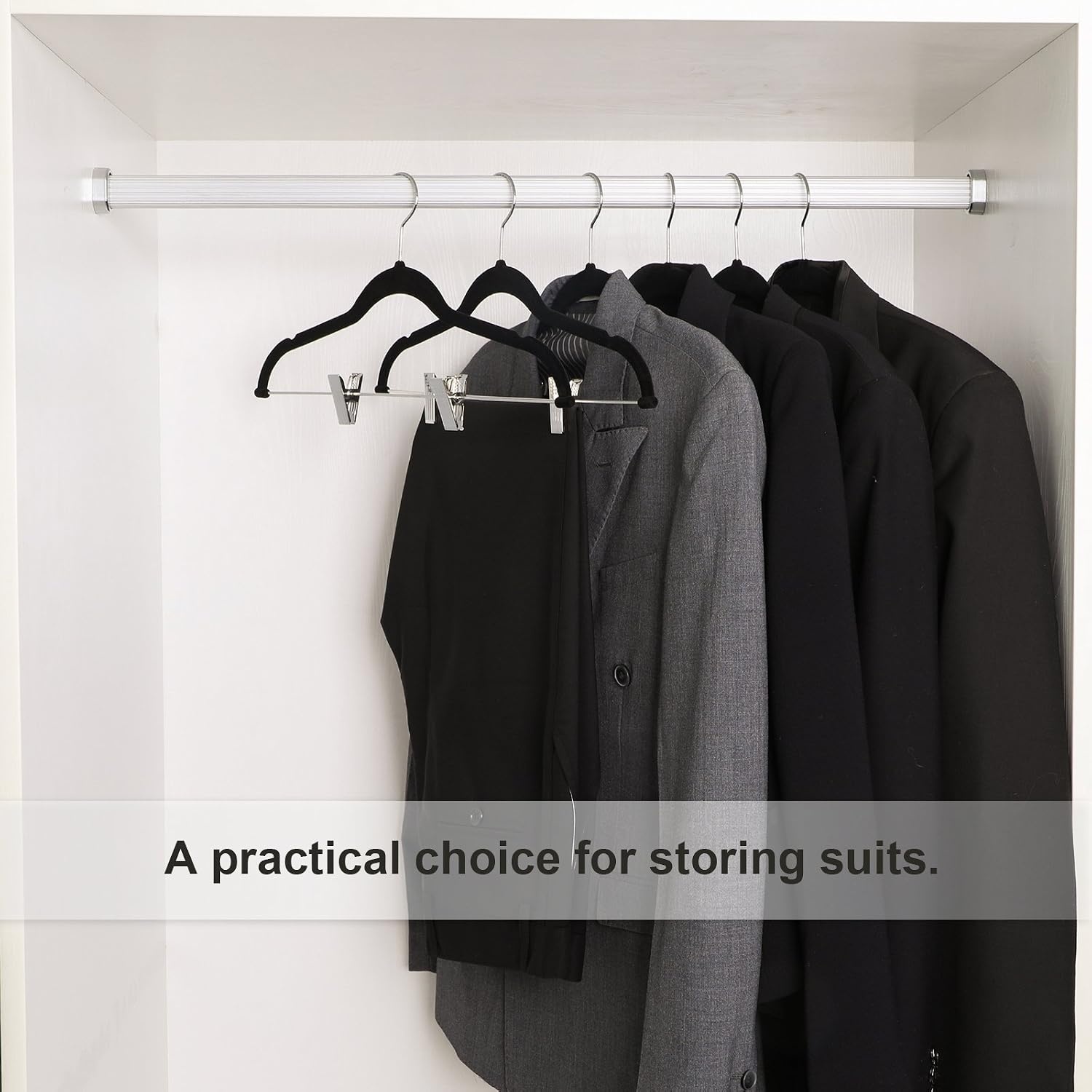 image:imageSONGMICS Hangers 12Pack Velvet Pants Hangers with ClipsNoSlip Strong Enough and Space Saving with Metal Clips Grooves Hook for Coat Pants Jacket Black UCRF12B