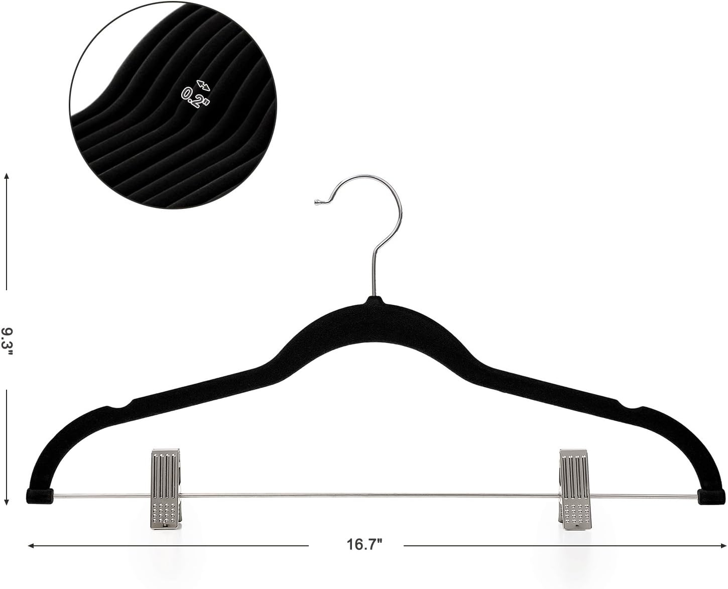 image:imageSONGMICS Hangers 12Pack Velvet Pants Hangers with ClipsNoSlip Strong Enough and Space Saving with Metal Clips Grooves Hook for Coat Pants Jacket Black UCRF12B
