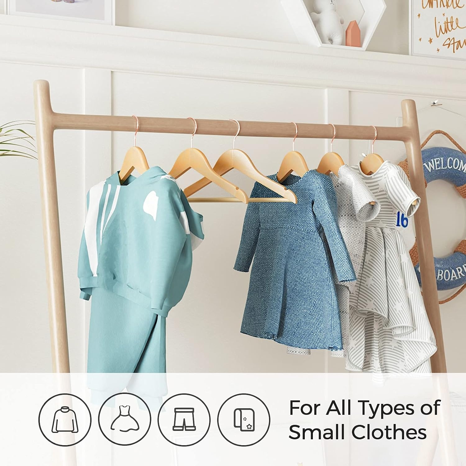 image:imageSONGMICS Kids Coat Hangers and Pants Hangers Bundle 20Pack Solid Wood Hangers with Shoulder Notches 12Pack Pants Hangers with Adjustable Clips Natural UCRW006N03 and UCRW00812