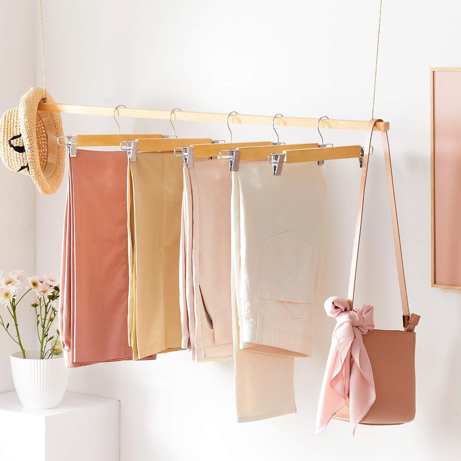 image:imageSONGMICS Kids Coat Hangers and Pants Hangers Bundle 20Pack Solid Wood Hangers with Shoulder Notches 12Pack Pants Hangers with Adjustable Clips Natural UCRW006N03 and UCRW00812