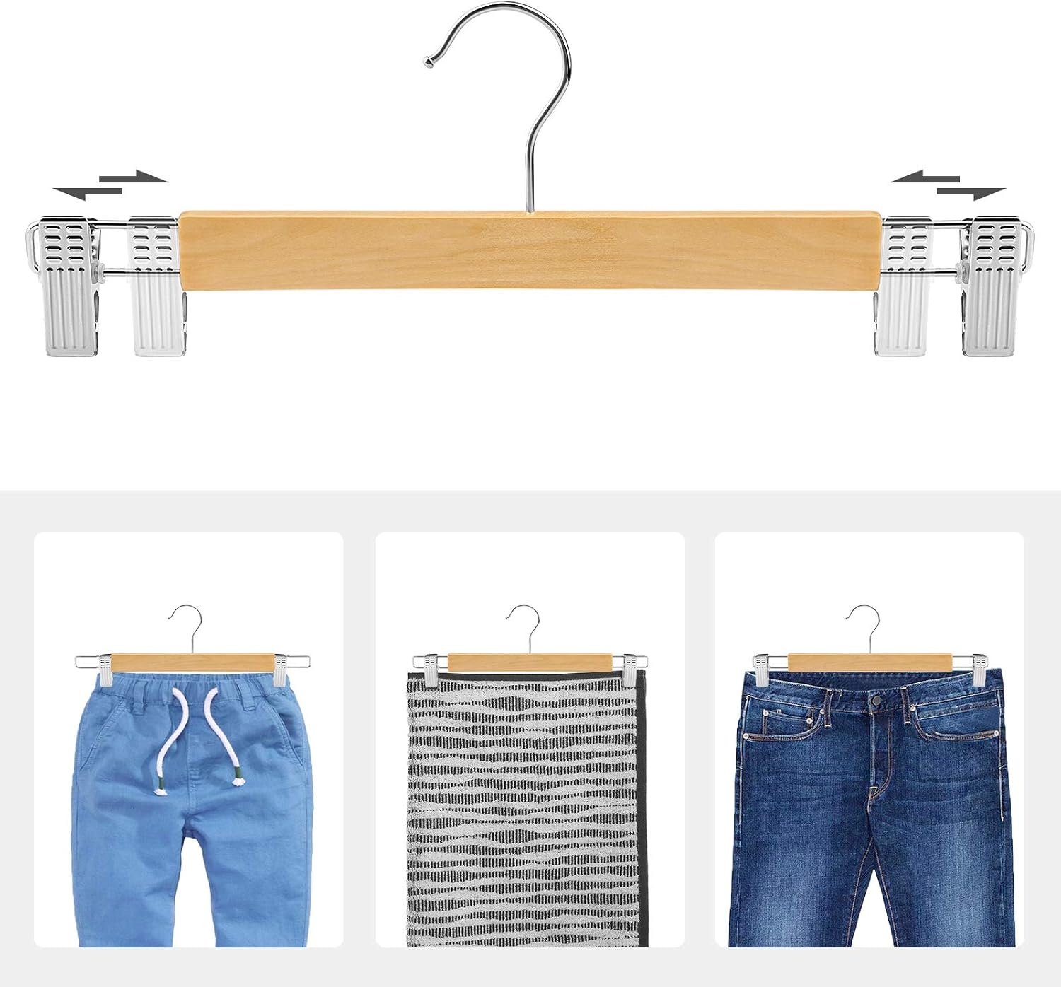 image:imageSONGMICS Kids Coat Hangers and Pants Hangers Bundle 20Pack Solid Wood Hangers with Shoulder Notches 12Pack Pants Hangers with Adjustable Clips Natural UCRW06NL and UCRW00812